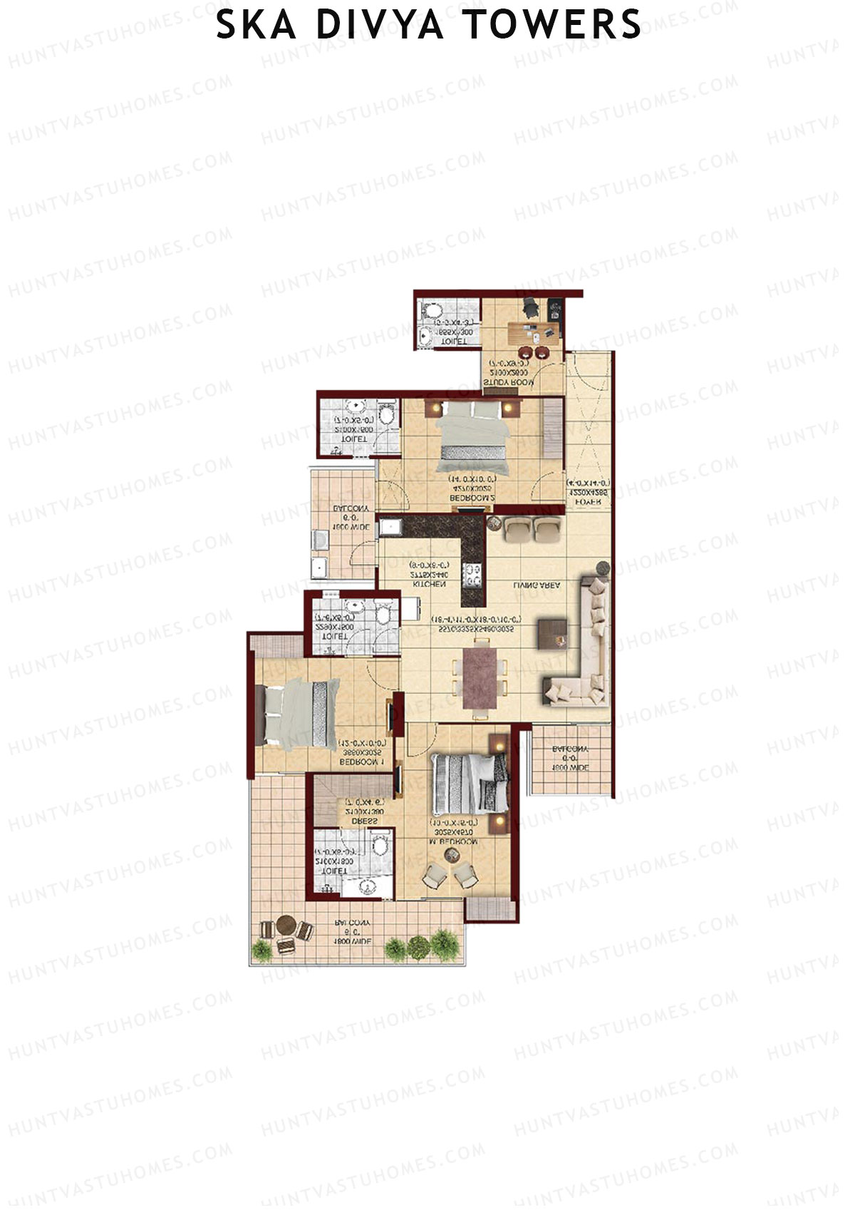 Ska Divya Towers Tulip Unit 14 (Type S3) Floor Plan