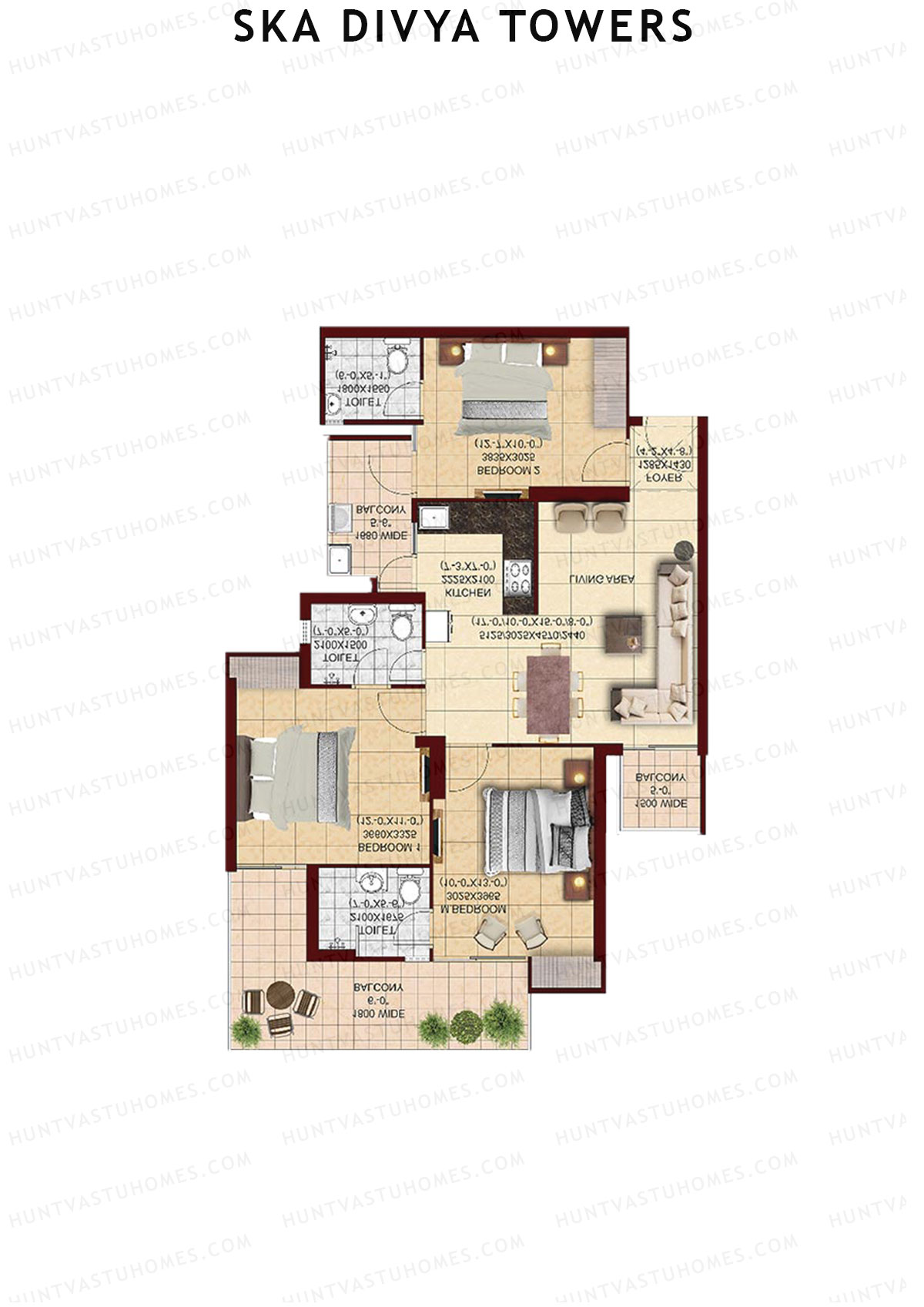 Ska Divya Towers Tulip Unit 15 (Type S2) Floor Plan