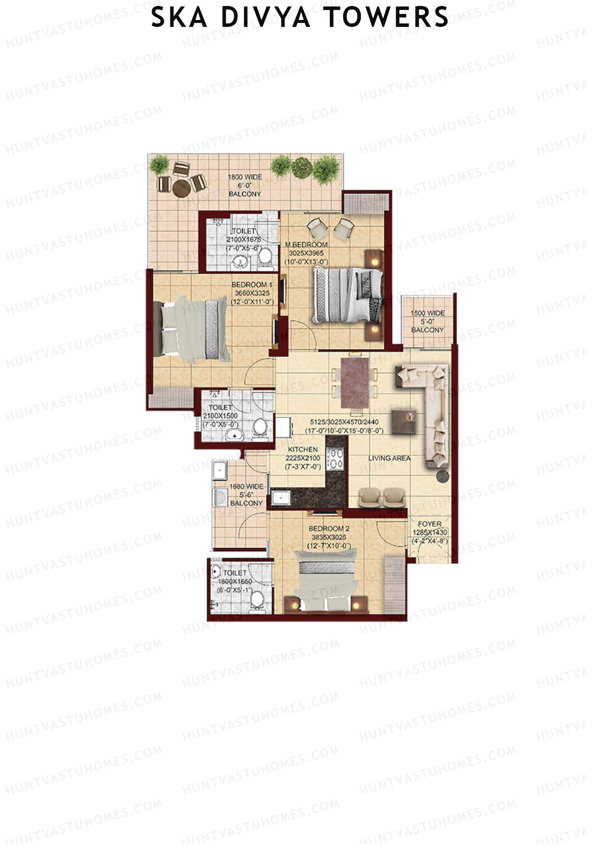 Ska Divya Towers Tulip Unit 16 (Type S2) Floor Plan