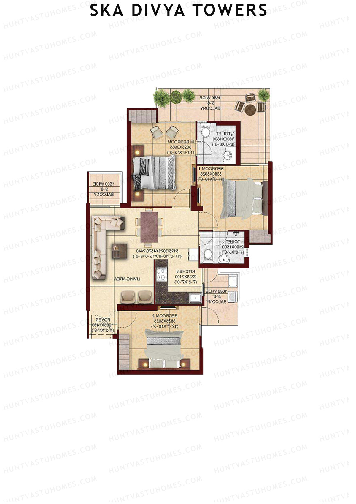 Ska Divya Towers Tulip Unit 17 (Type S1) Floor Plan