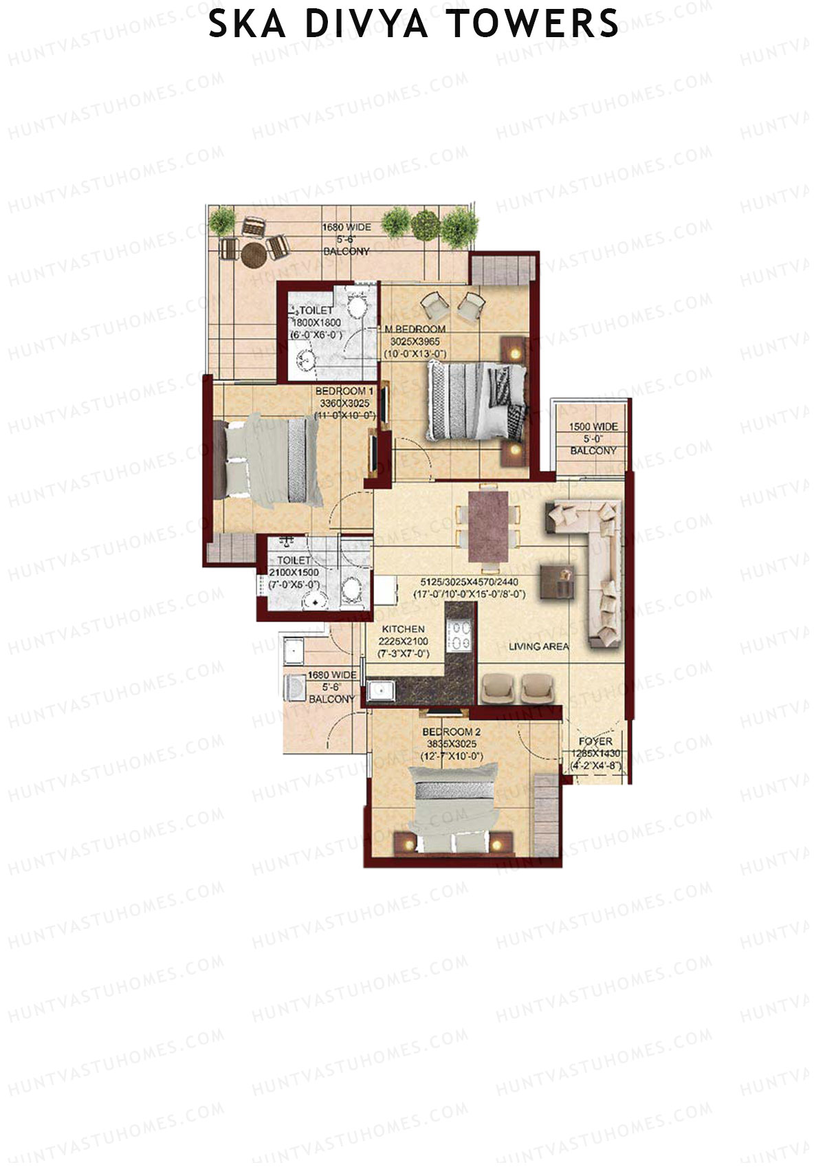 Ska Divya Towers Tulip Unit 9 (Type S1) Floor Plan