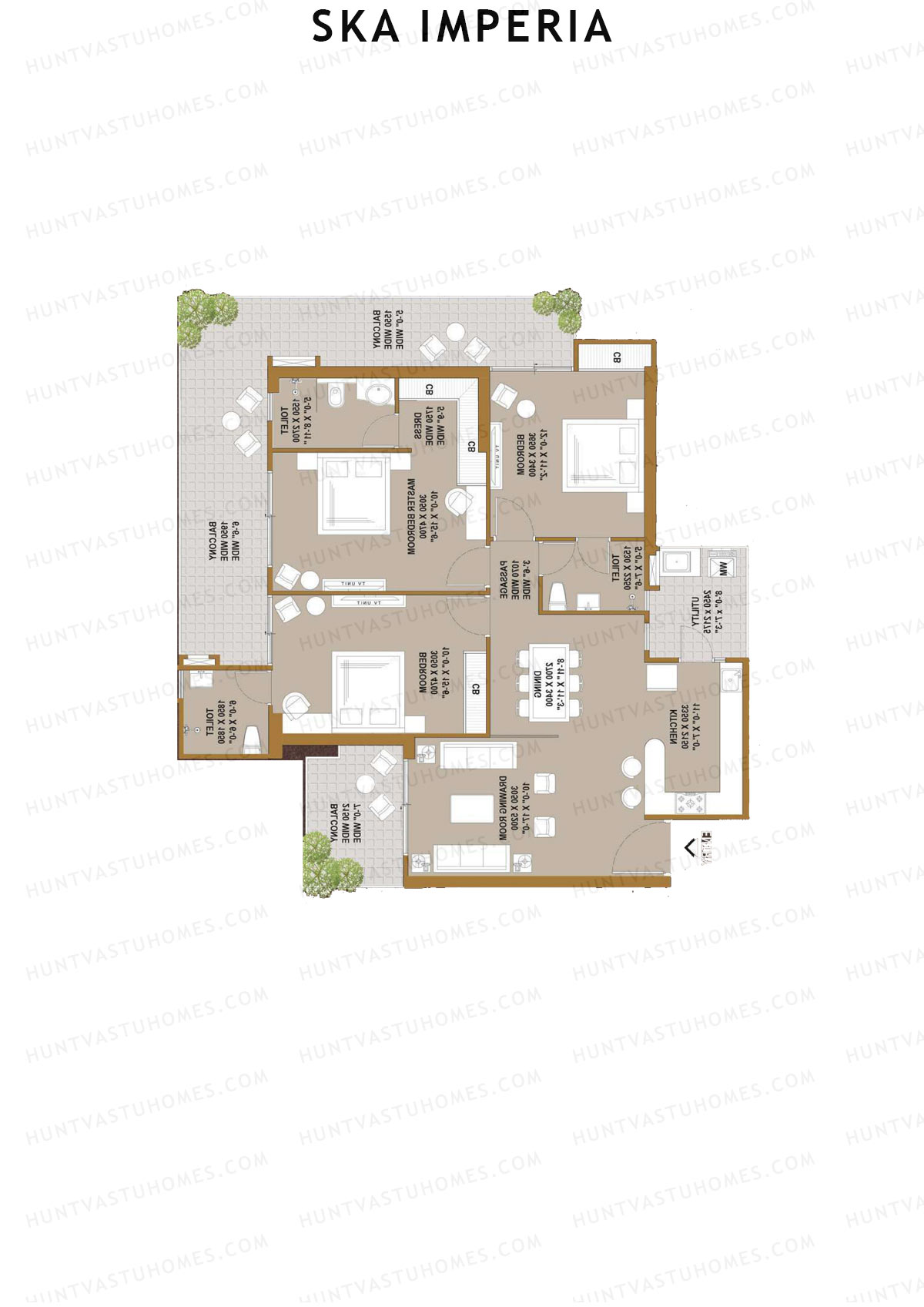 Ska Imperia, Tower 1, Unit 1 (Type S3), 3BHK, Super Area 1936   sq ft 