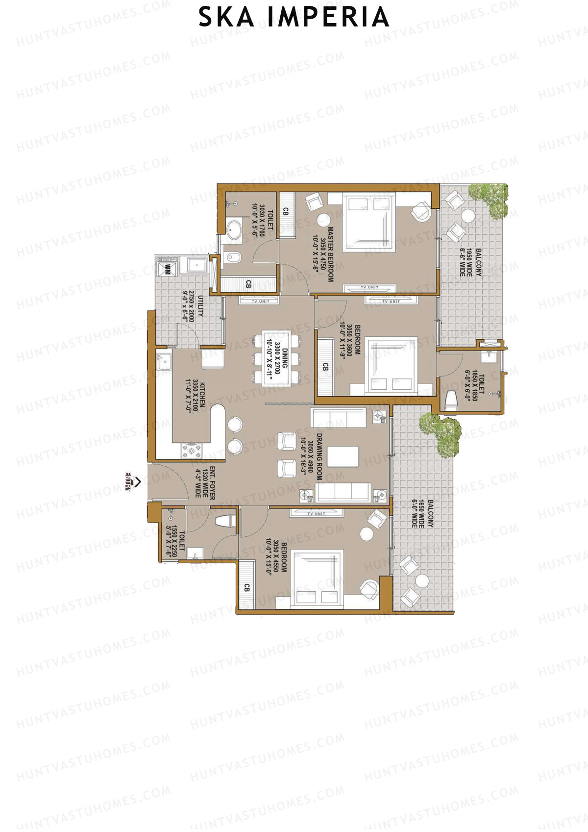 Ska Imperia, Tower 1, Unit 3 (Type S2), 3BHK, Super Area 1675   sq ft 