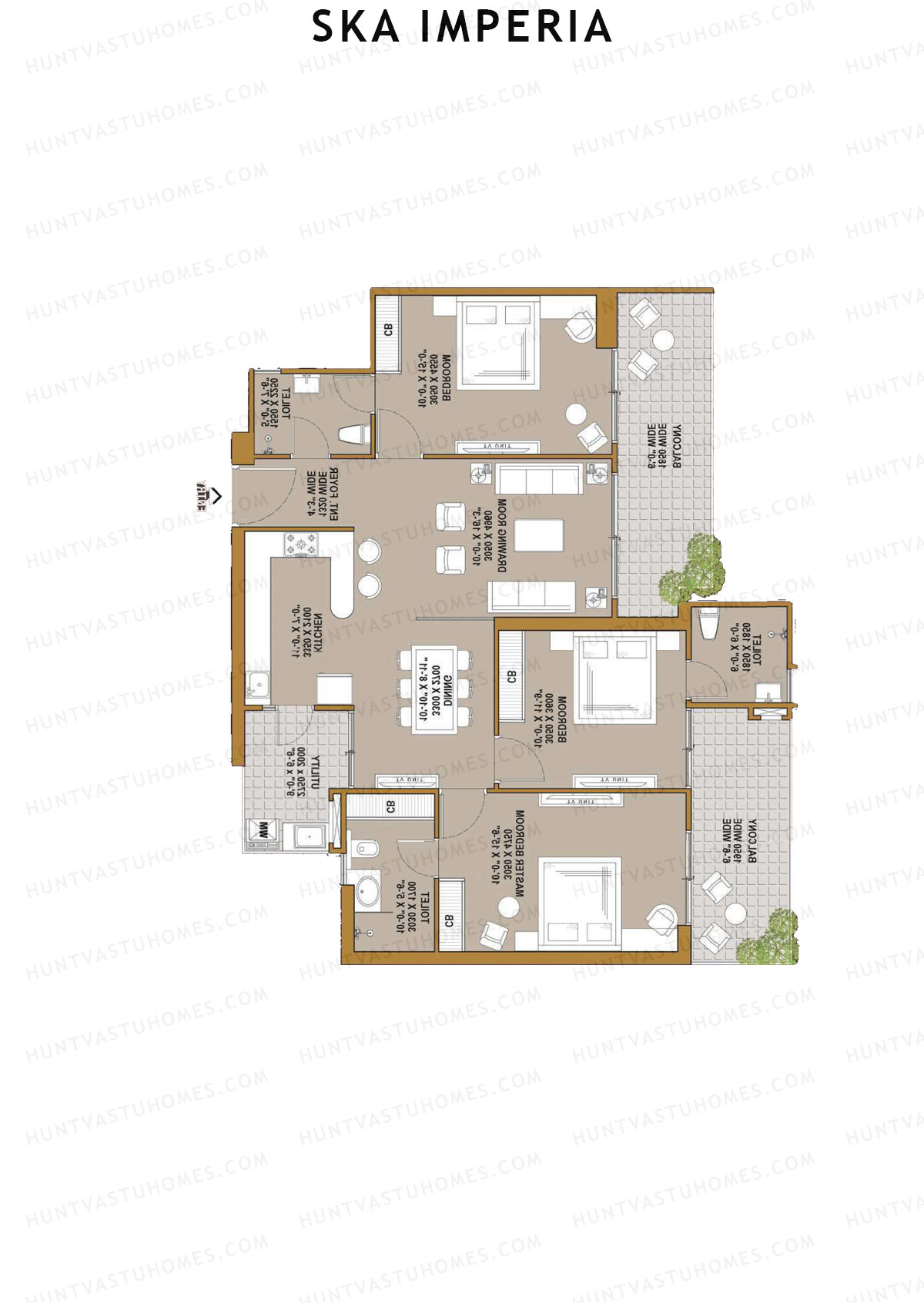 Ska Imperia, Tower 1, Unit 4 (Type S2), 3BHK, Super Area 1675   sq ft 