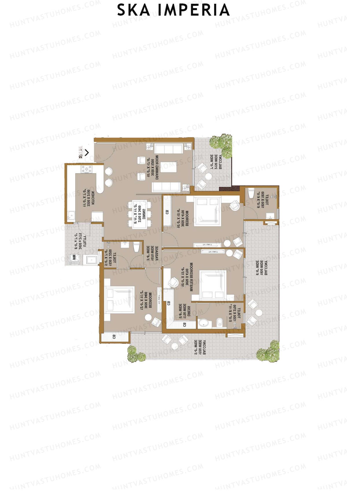 Ska Imperia, Tower 1, Unit 5 (Type S3), 3BHK, Super Area 1936   sq ft 
