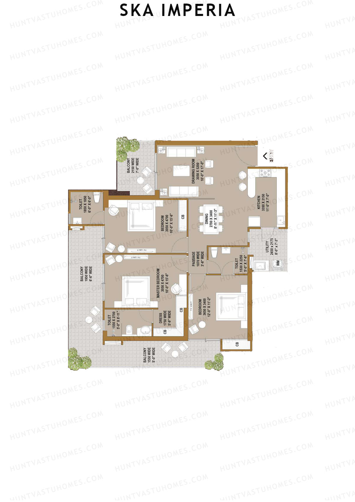 Ska Imperia, Tower 1, Unit 6 (Type S3), 3BHK, Super Area 1936   sq ft 