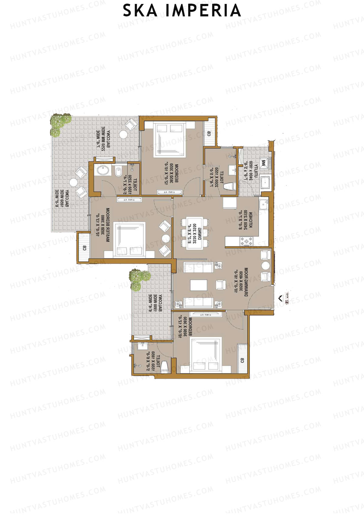 Ska Imperia, Tower 1, Unit 7 (Type S1), 3BHK, Super Area 1504   sq ft 