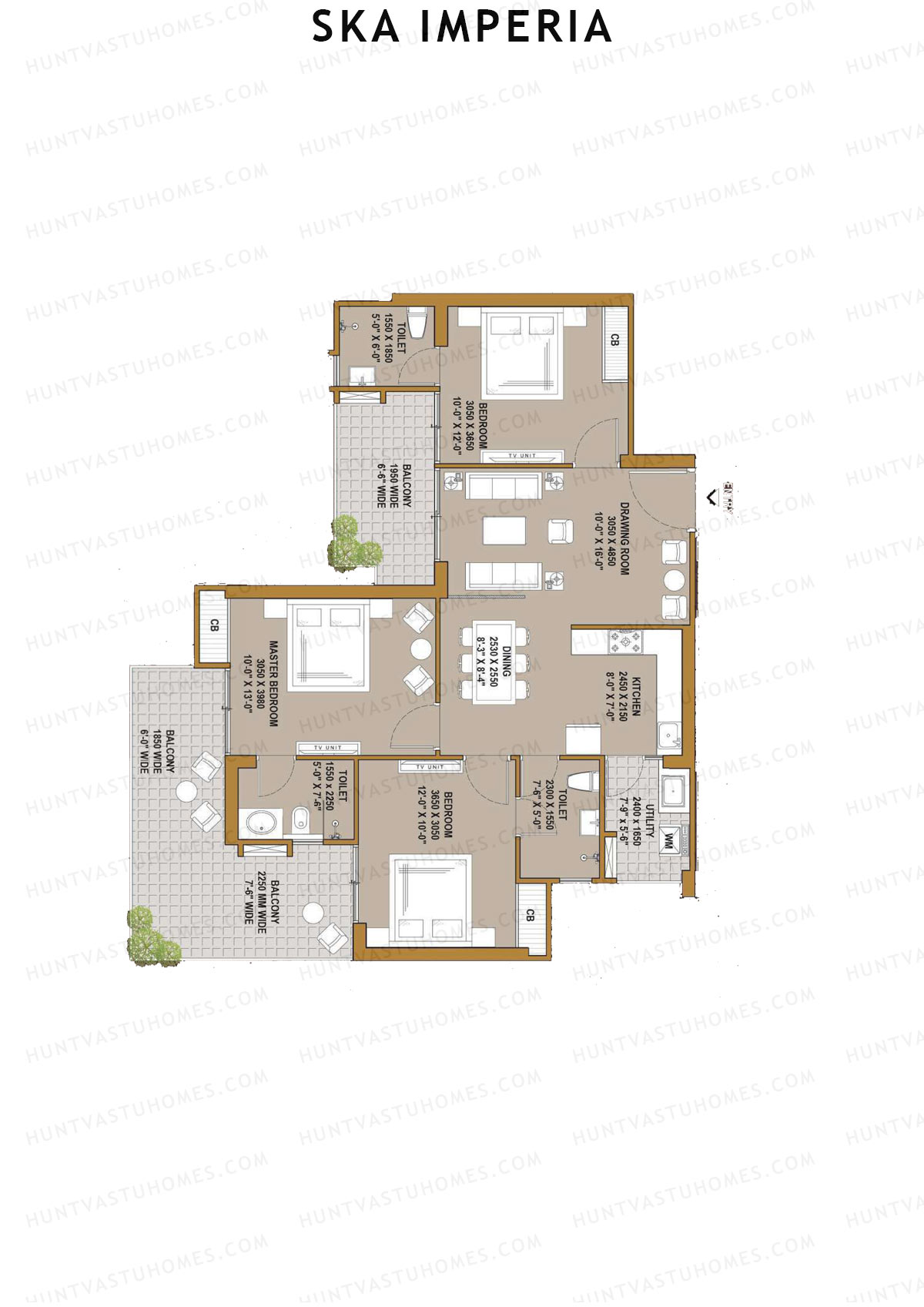 Ska Imperia, Tower 1, Unit 8 (Type S1), 3BHK, Super Area 1504   sq ft 