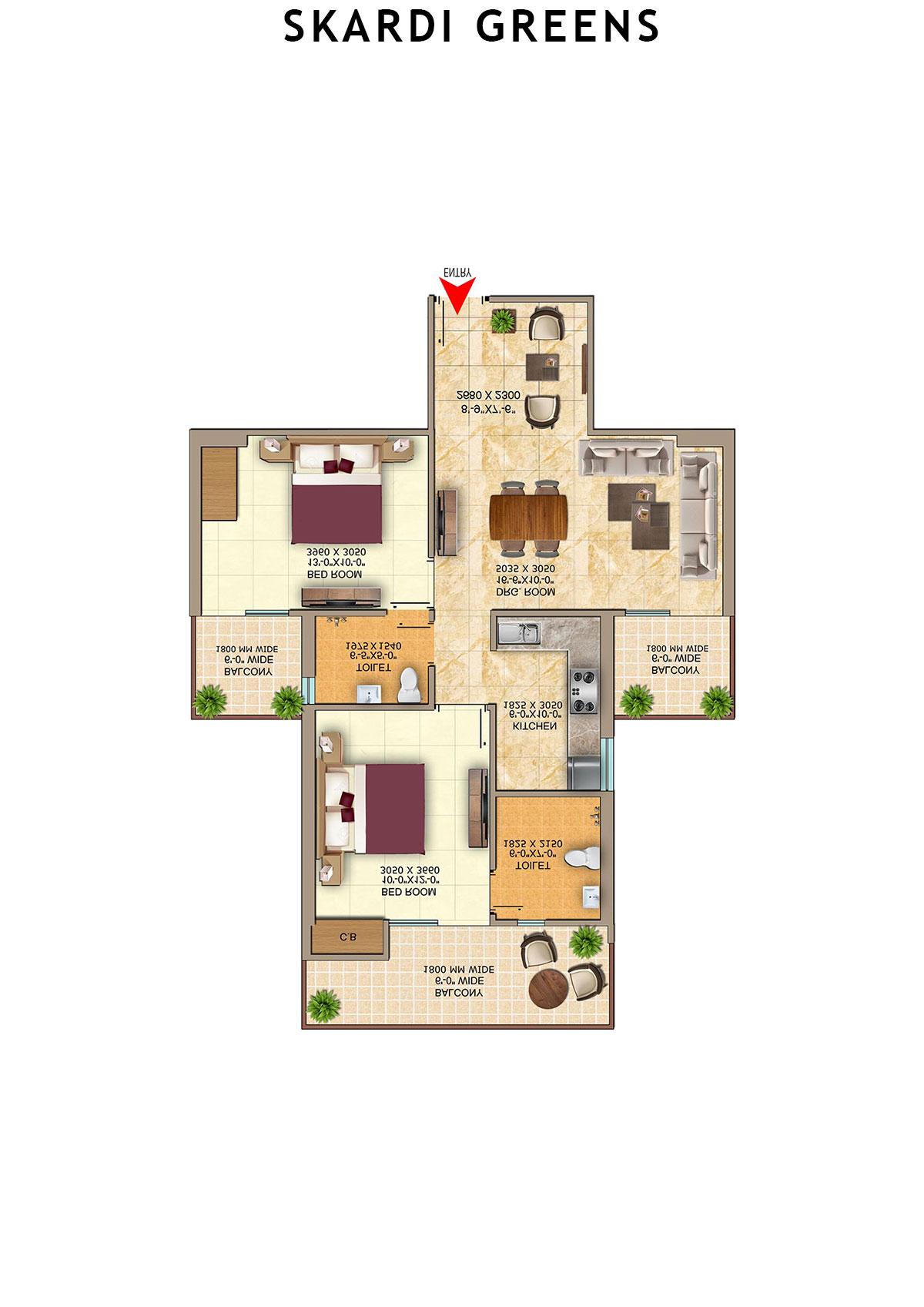 Skardi Greens Tower 3D Unit 17 (Type  GOLD- II) Floor Plan