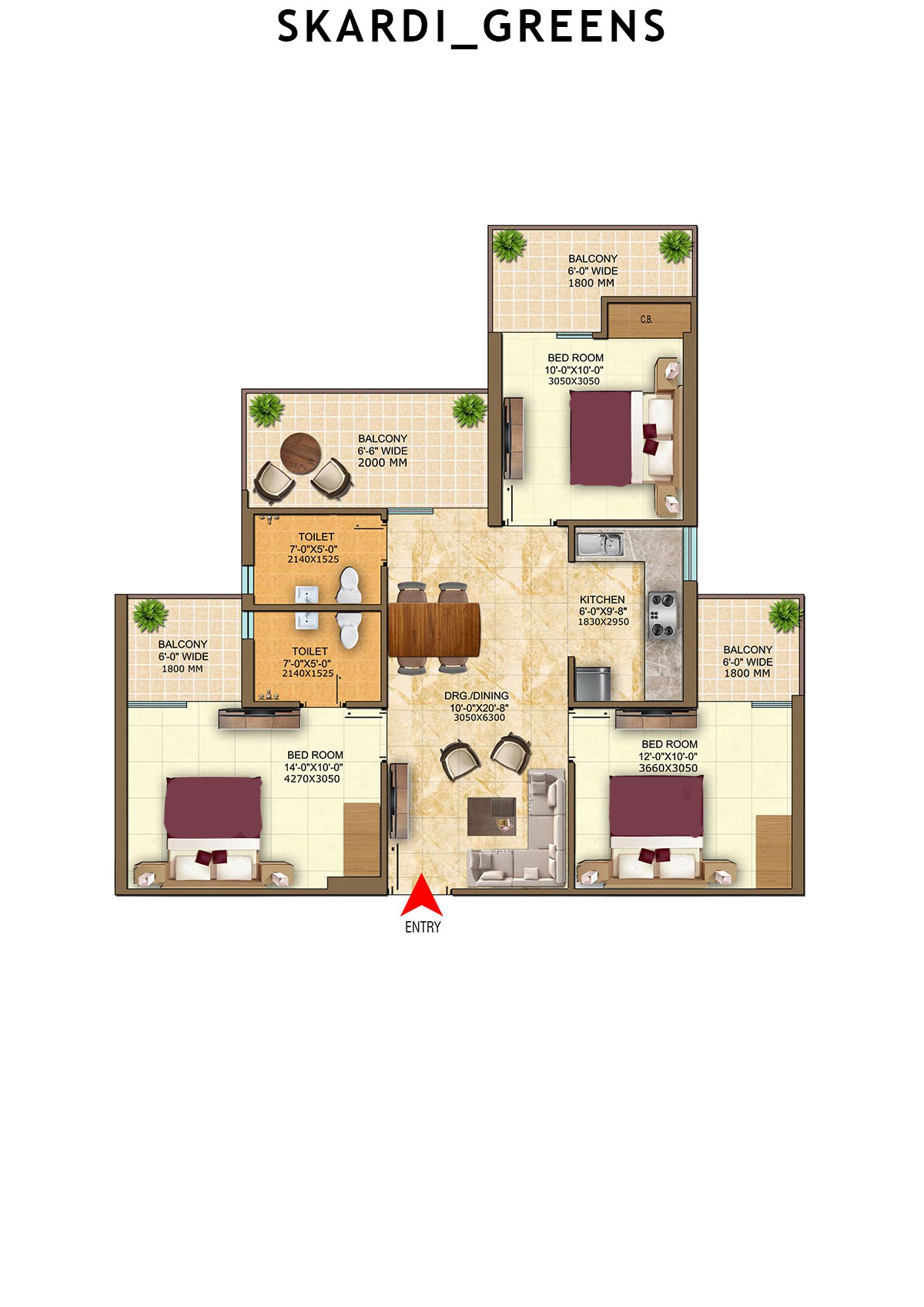 Skardi Greens Tower 4D Unit 21 (Type  DIAMOND- II) Floor Plan