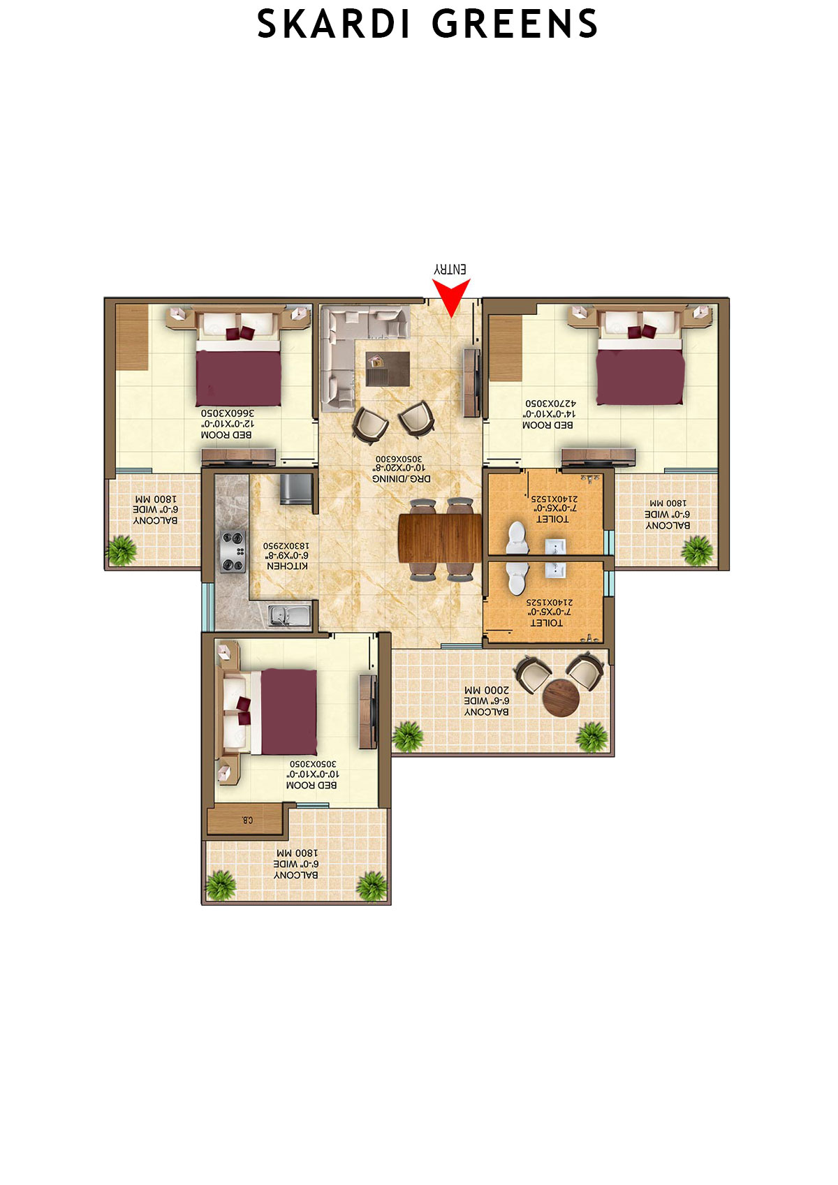 Skardi Greens Tower 4D Unit 23 (Type  DIAMOND- II) Floor Plan