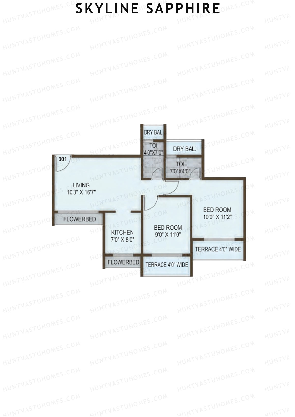 Skyline Sapphire, Block A, Unit 1, 2BHK, Carpet Area 483   sq ft 