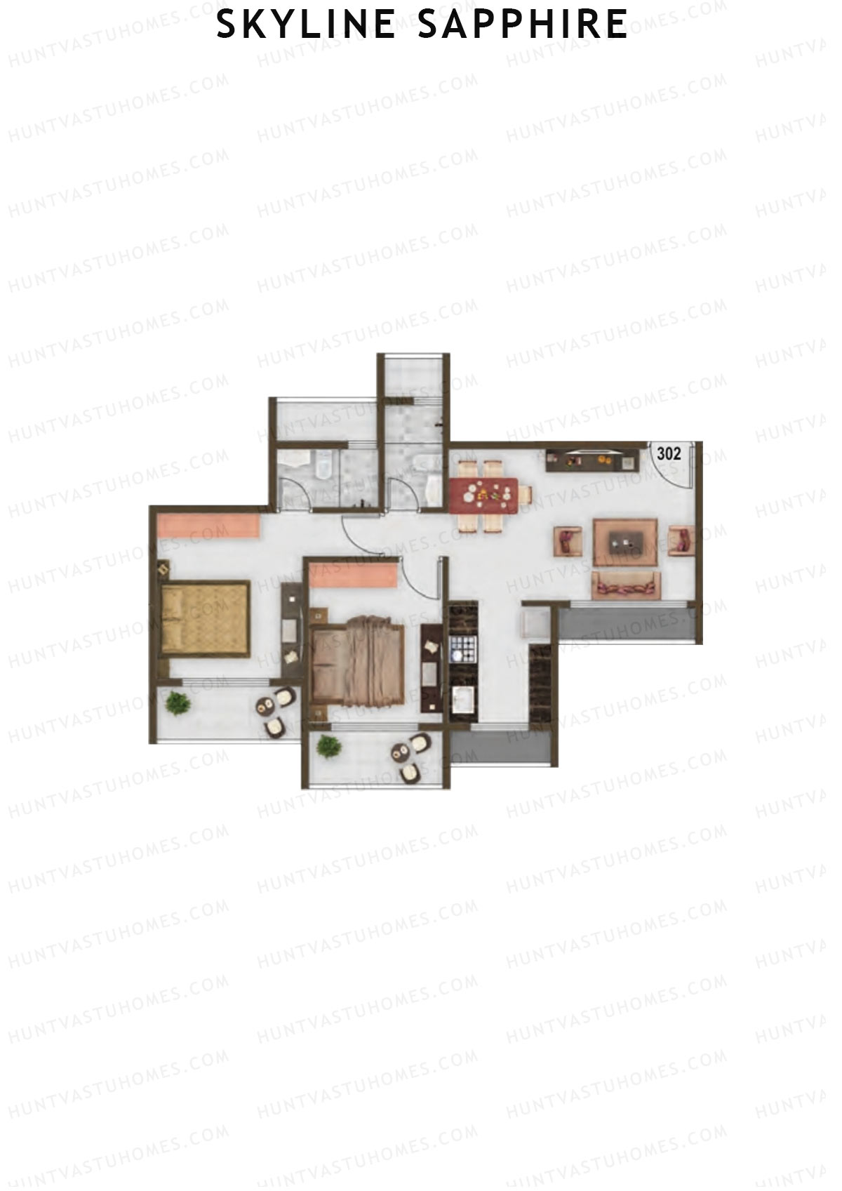 Skyline Sapphire, Block A, Unit 2, 2BHK, Carpet Area 358   sq ft 