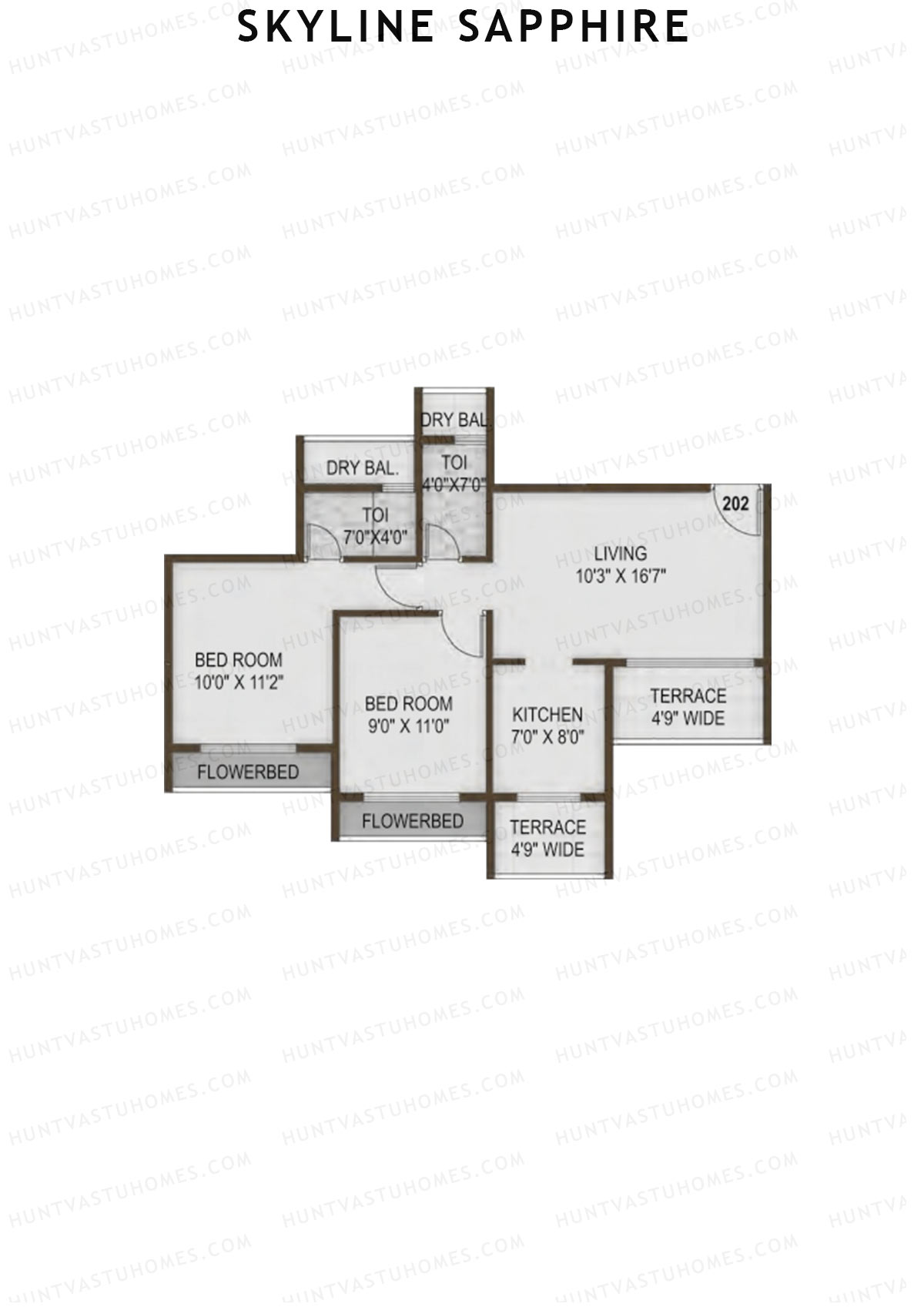 Skyline Sapphire, Block A, Unit 2, 2BHK, Carpet Area 483   sq ft 