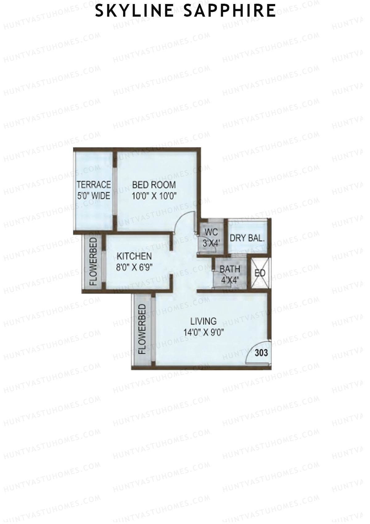 Skyline Sapphire, Block A, Unit 3, 1BHK, Carpet Area 296   sq ft 