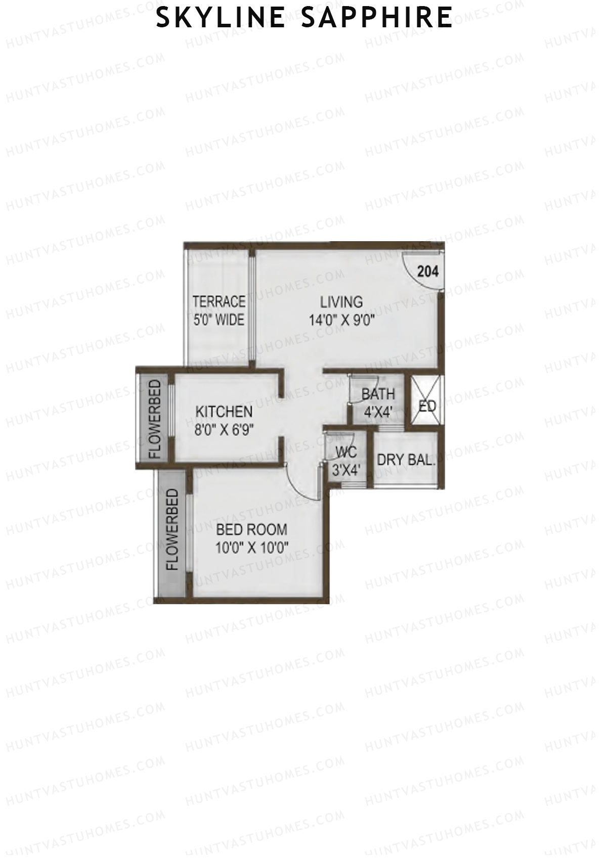 Skyline Sapphire, Block A, Unit 4, 1BHK, Carpet Area 296   sq ft 
