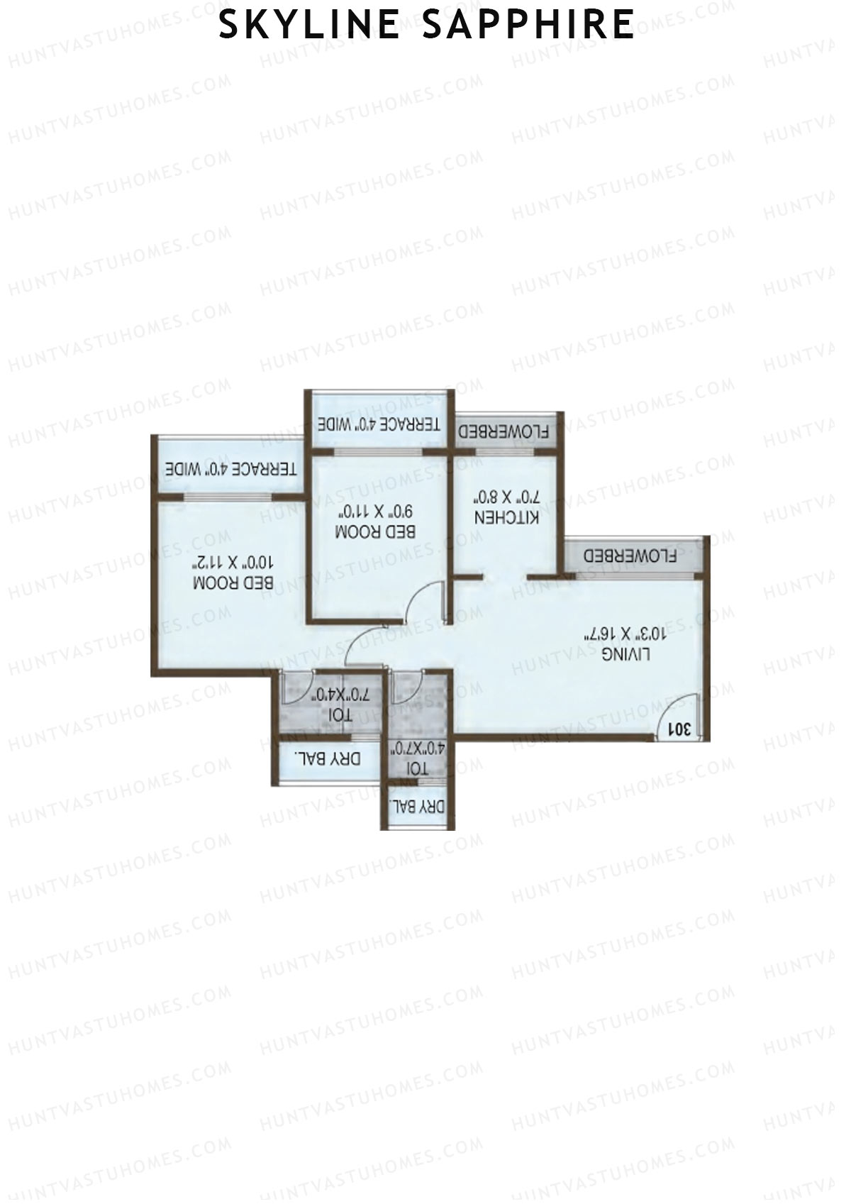 Skyline Sapphire, Block A, Unit 5, 2BHK, Carpet Area 483   sq ft 