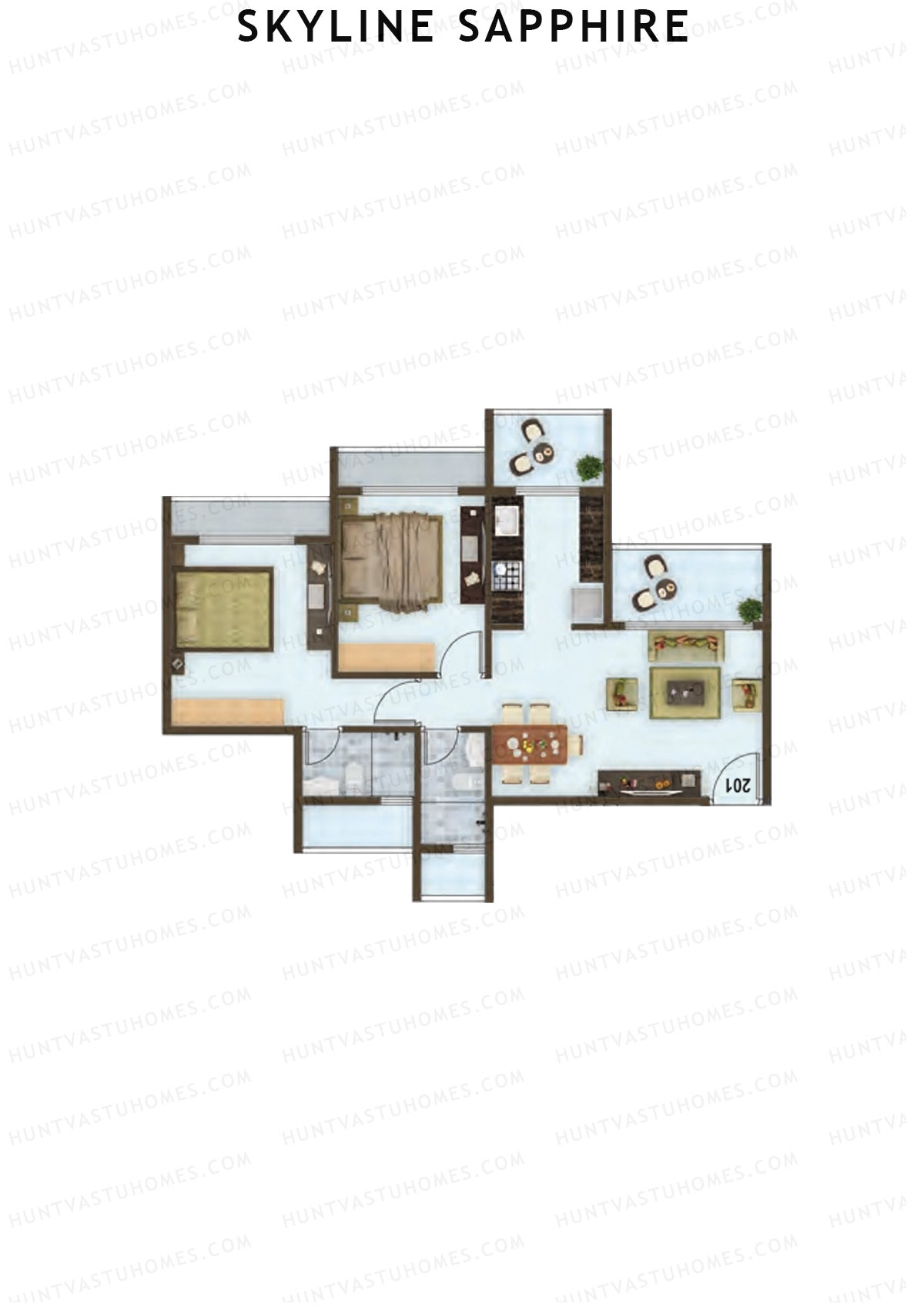 Skyline Sapphire, Block A, Unit 5, 2BHK, Carpet Area 483   sq ft 