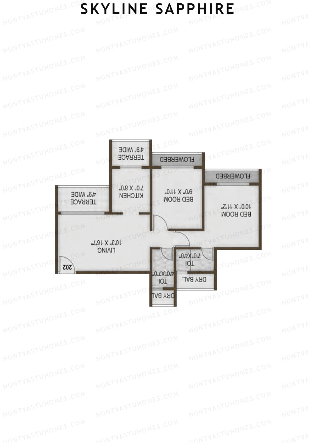 Skyline Sapphire, Block A, Unit 6, 2BHK, Carpet Area 483   sq ft 