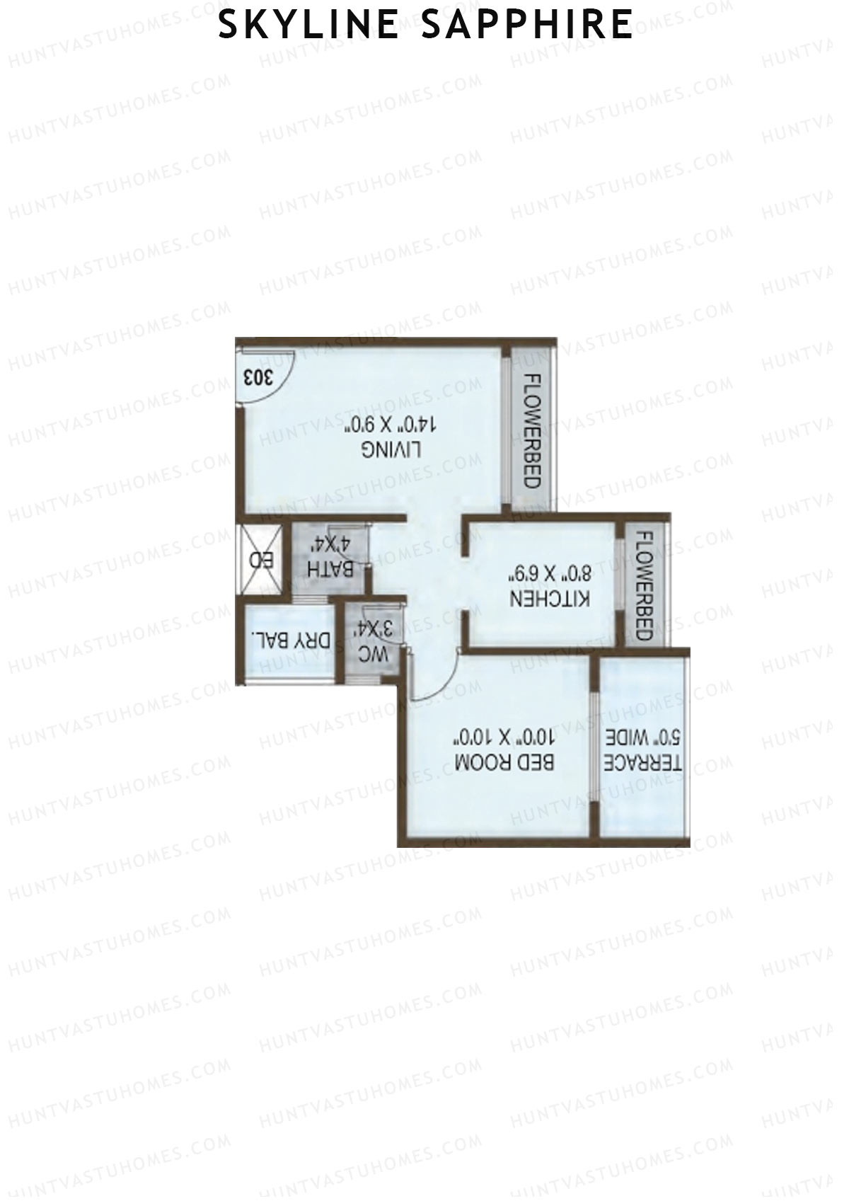 Skyline Sapphire, Block A, Unit 7, 1BHK, Carpet Area 296   sq ft 