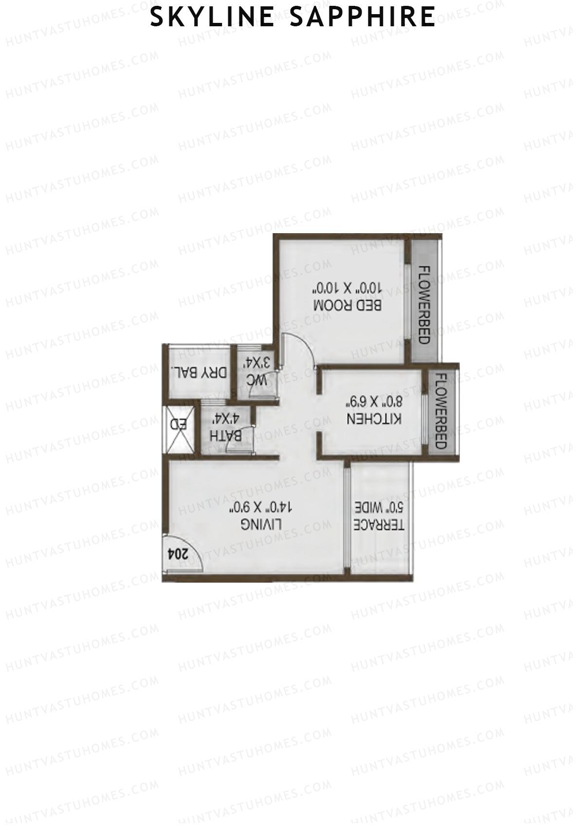 Skyline Sapphire, Block A, Unit 8, 1BHK, Carpet Area 296   sq ft 
