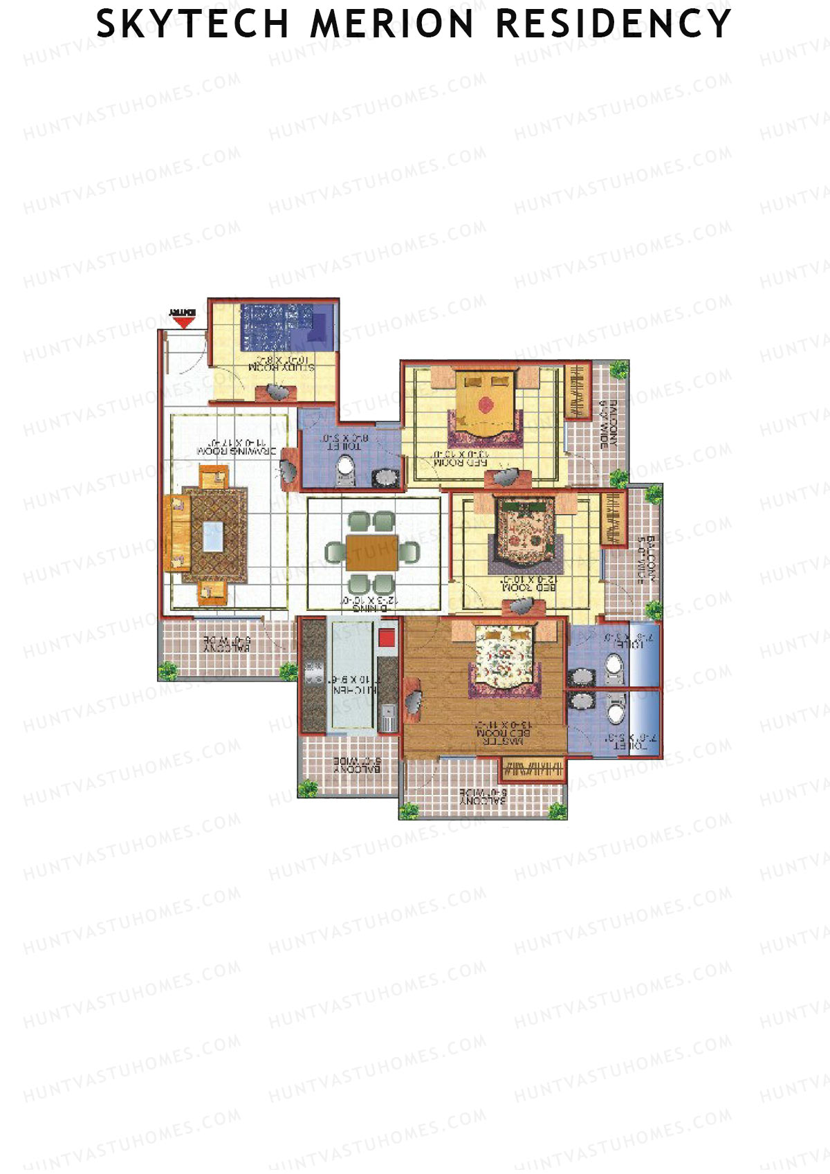 Skytech Merion Residency, Merion, Unit 1 (Type 1), 3BHK, Super Area 1780   sq ft 
