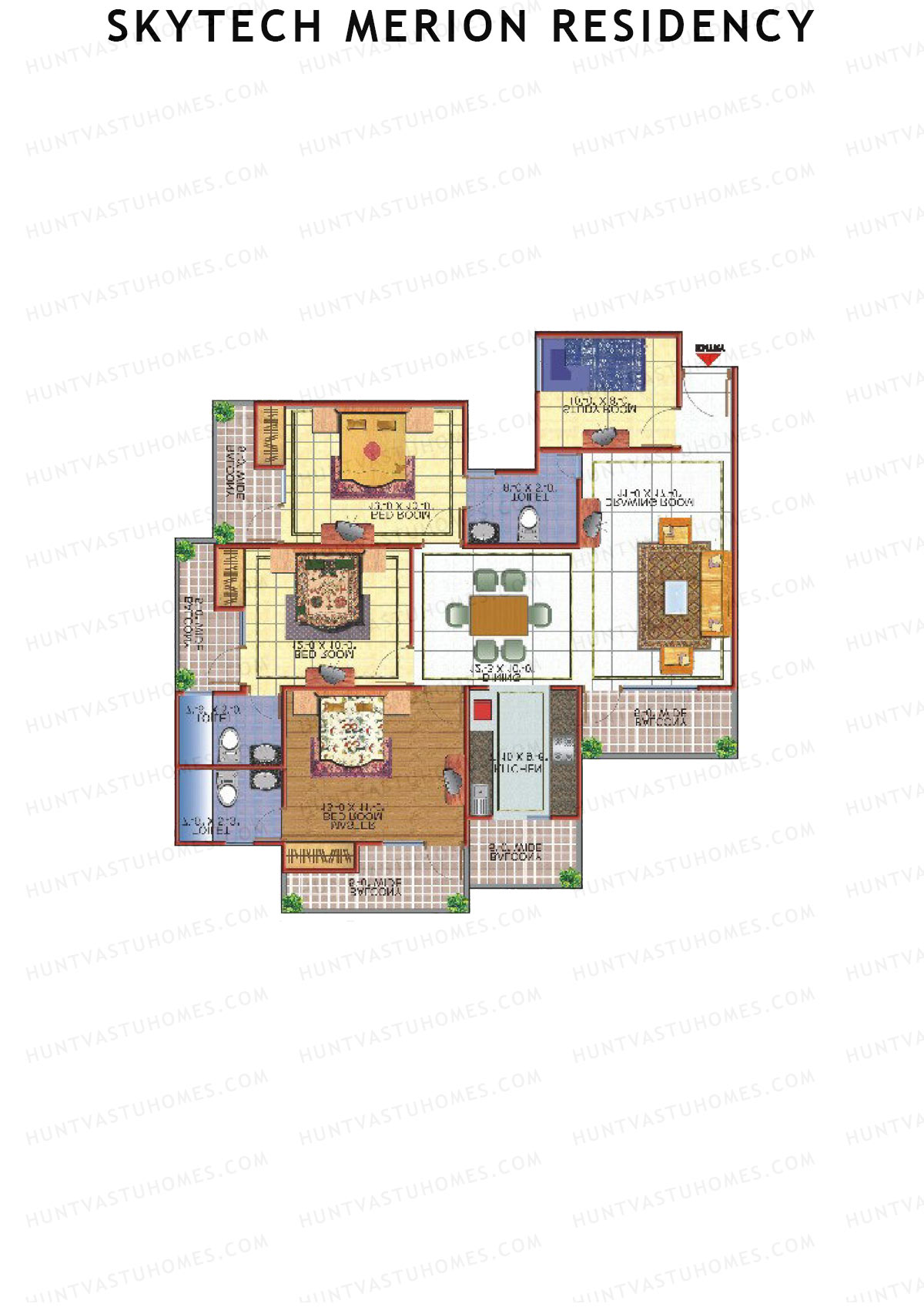 Skytech Merion Residency, Merion, Unit 2 (Type 1), 3BHK, Super Area 1780   sq ft 