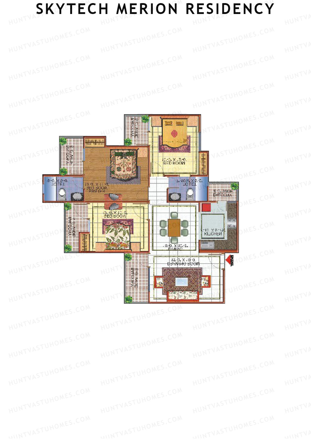 Skytech Merion Residency, Merion, Unit 3 (Type 2), 3BHK, Super Area 1530   sq ft 