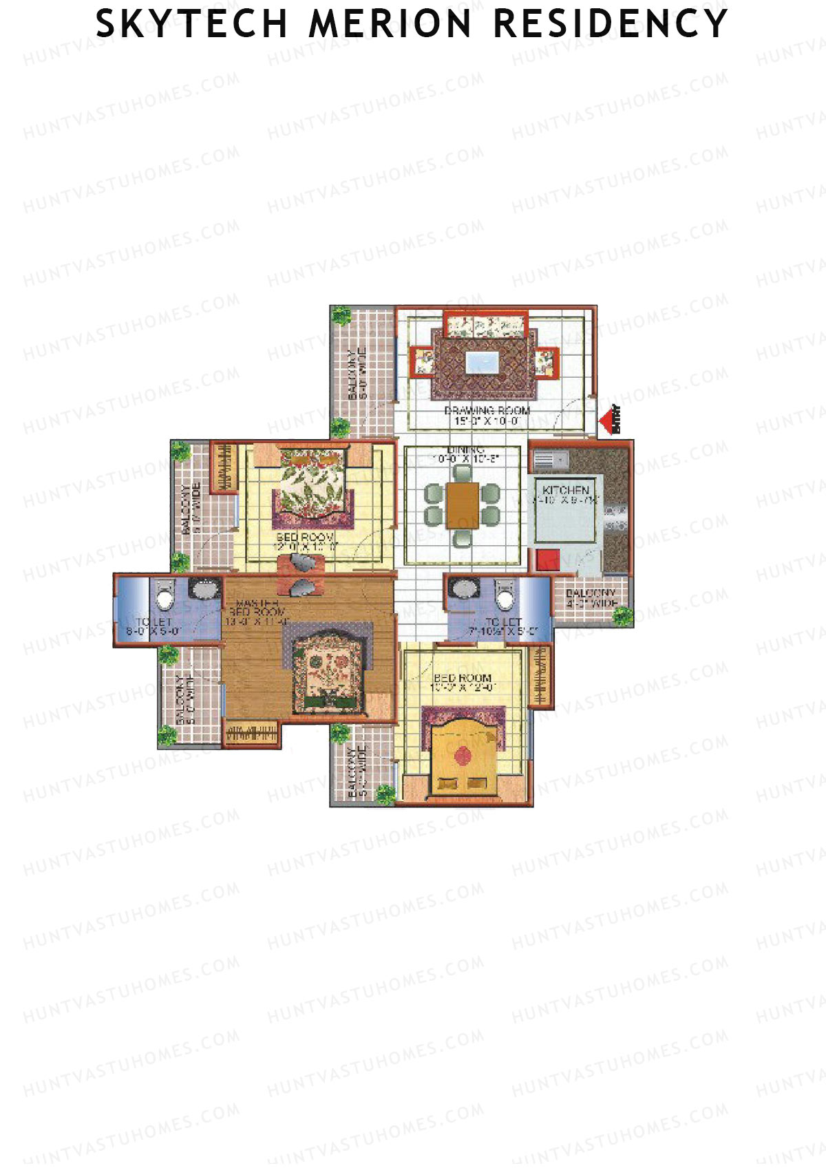 Skytech Merion Residency, Merion, Unit 4 (Type 2), 3BHK, Super Area 1530   sq ft 