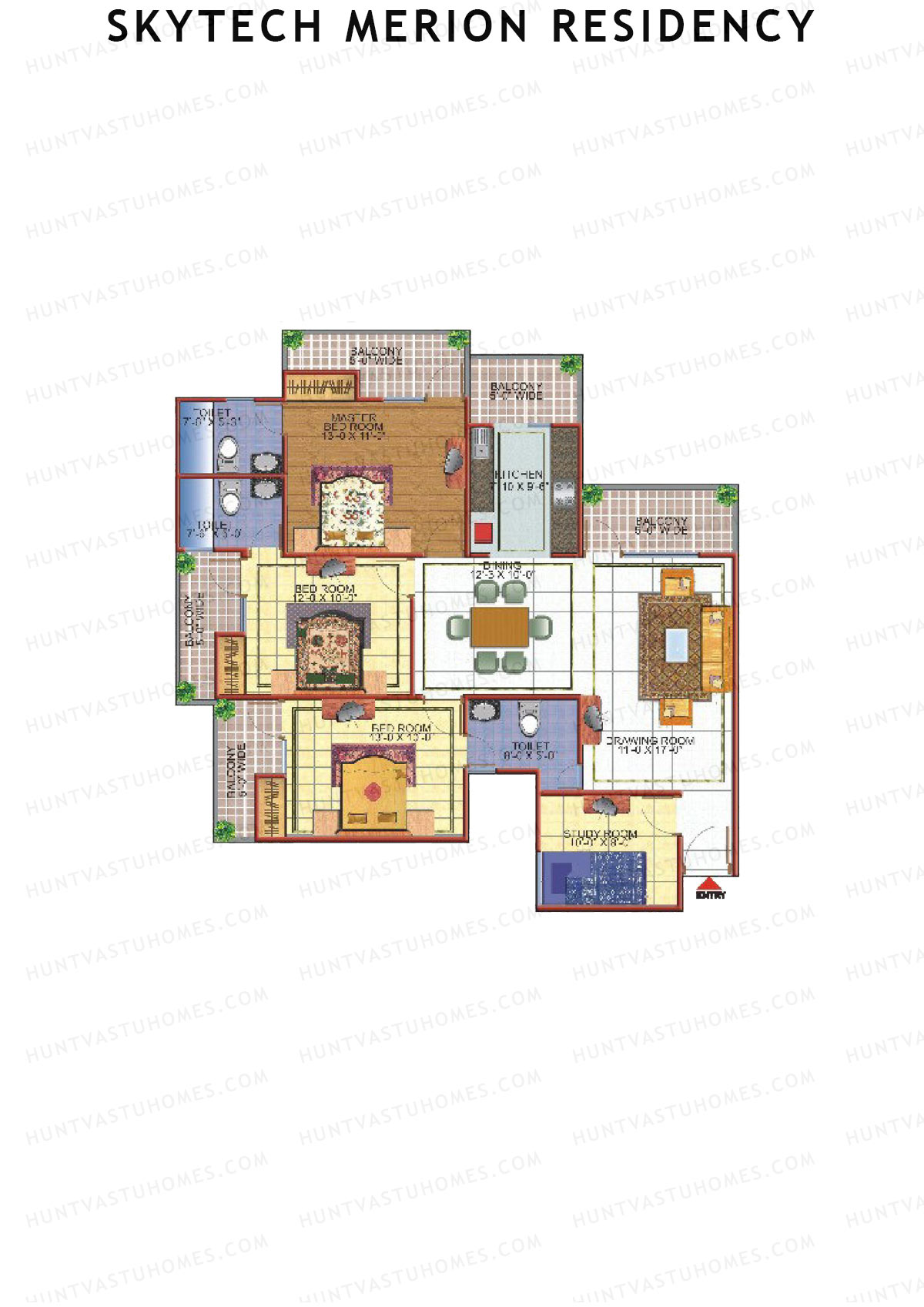 Skytech Merion Residency, Merion, Unit 5 (Type 1), 3BHK, Super Area 1780   sq ft 