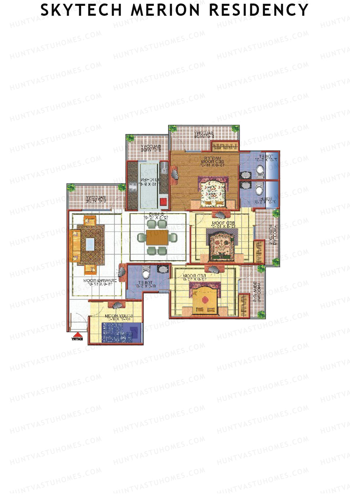 Skytech Merion Residency, Merion, Unit 6 (Type 1), 3BHK, Super Area 1780   sq ft 