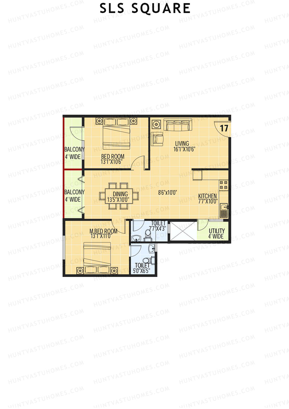 SLS Square, Block B, Unit 17, 2BHK, Super Area 1240   sq ft 