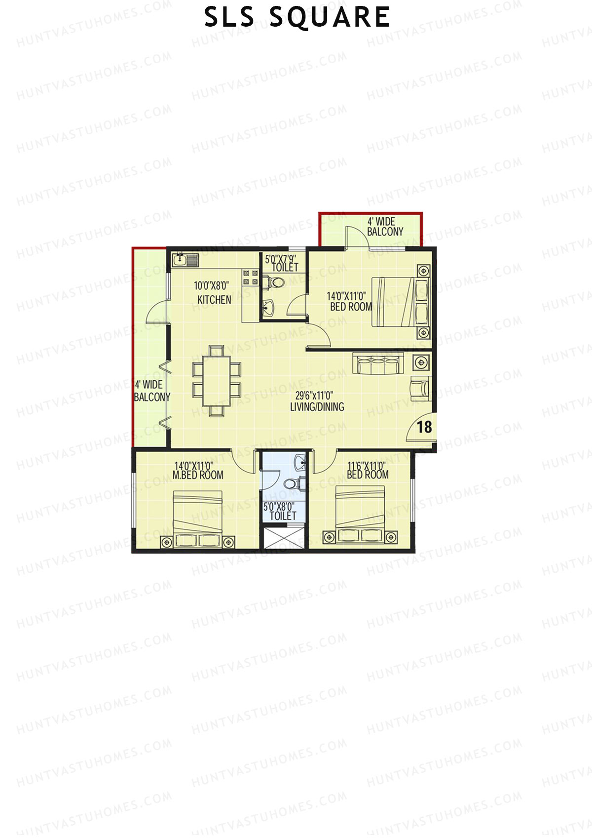 SLS Square, Block B, Unit 18, 3BHK, Super Area 1460   sq ft 