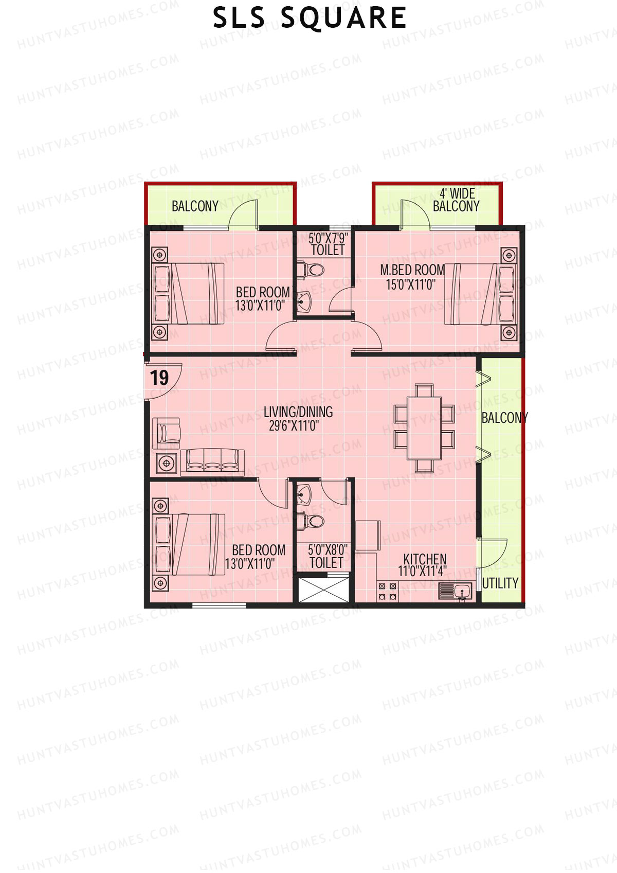 SLS Square, Block C, Unit 19, 3BHK, Super Area 1560   sq ft 