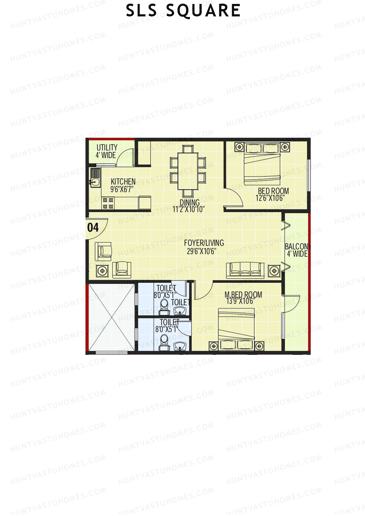 SLS Square, Block D, Unit 27, 2BHK, Super Area 1245   sq ft 