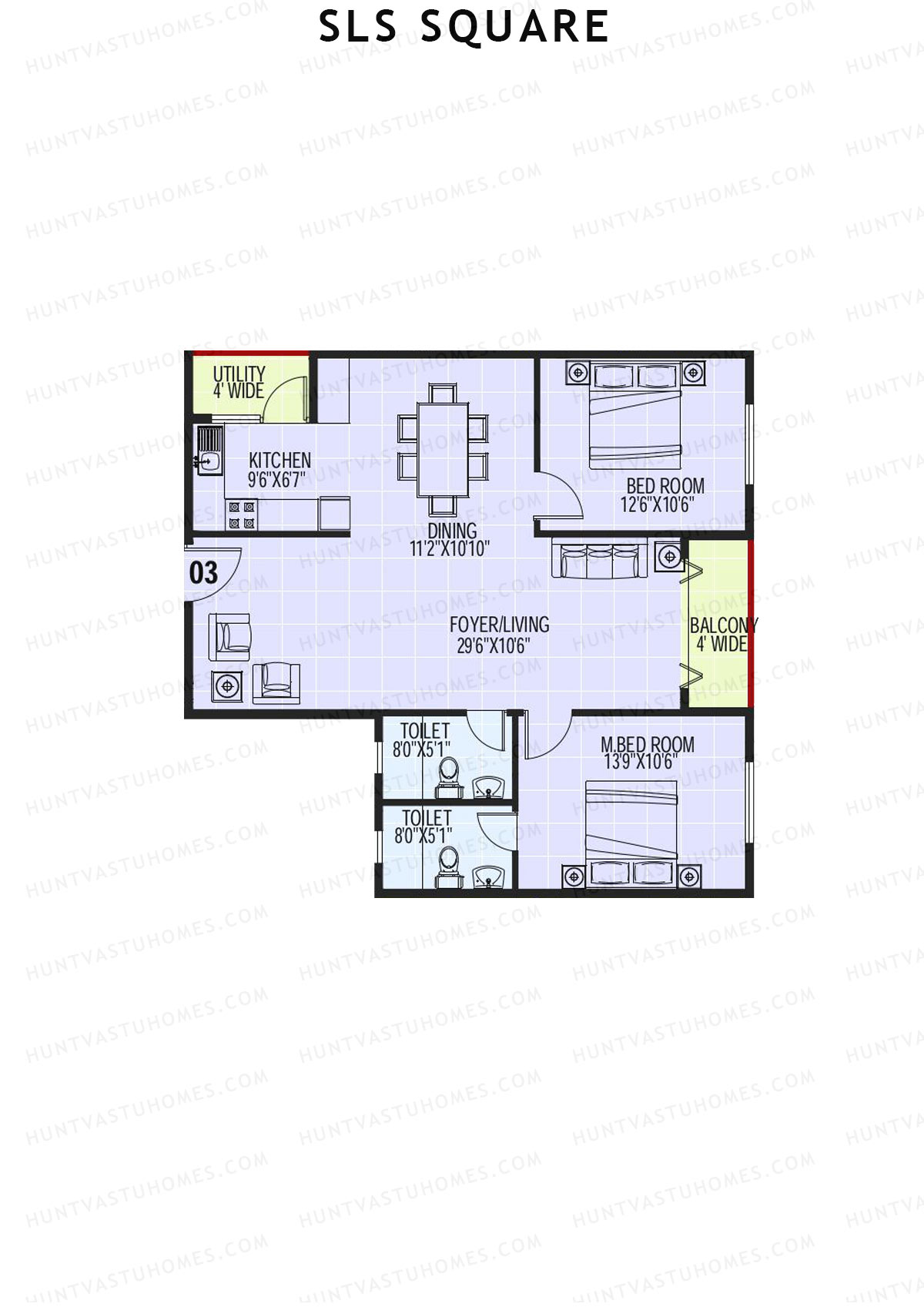 SLS Square, Block D, Unit 28, 2BHK, Super Area 1240   sq ft 