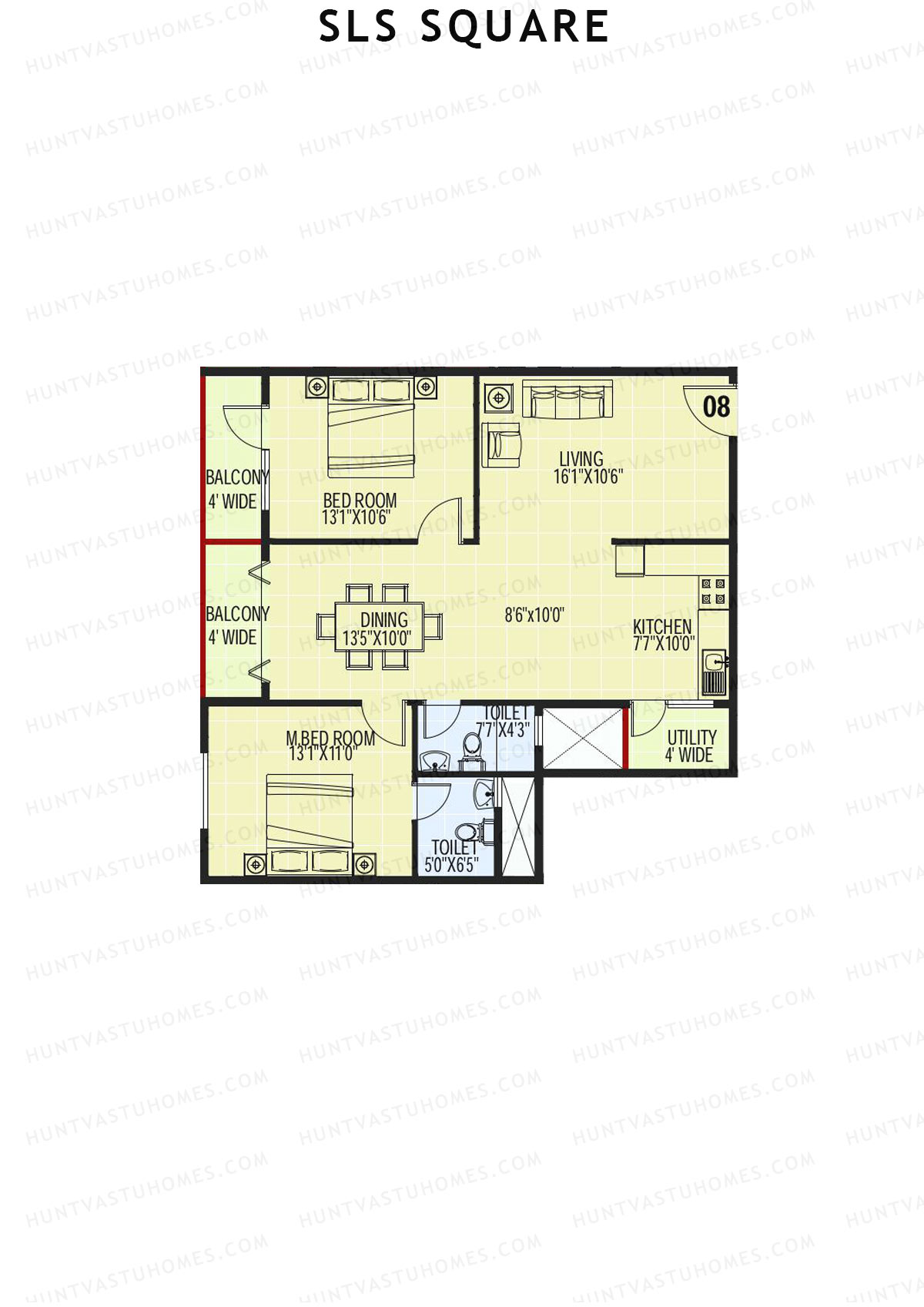 SLS Square, Block D, Unit 33, 2BHK, Super Area 1240   sq ft 