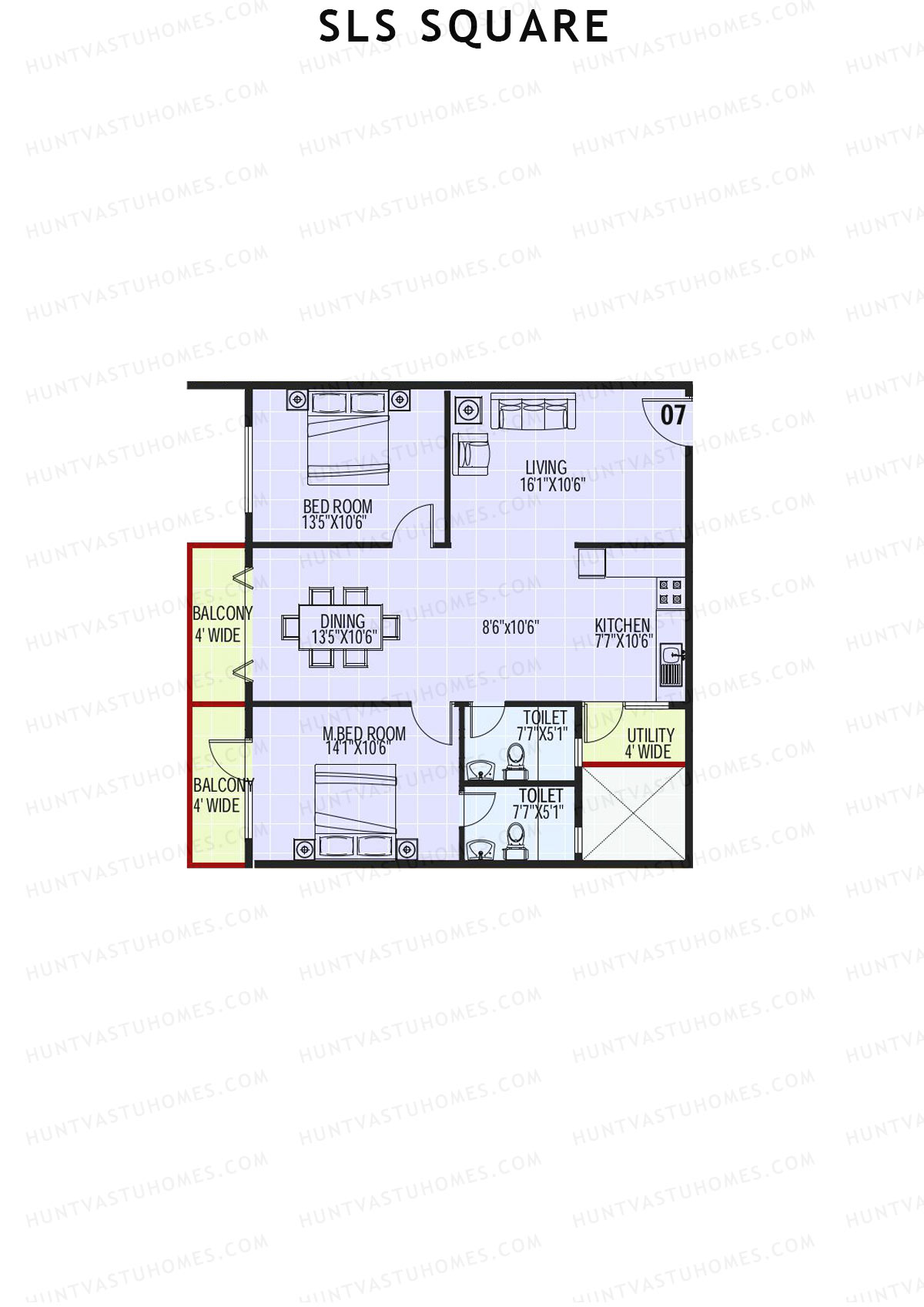 SLS Square, Block D, Unit 34, 2BHK, Super Area 1280   sq ft 