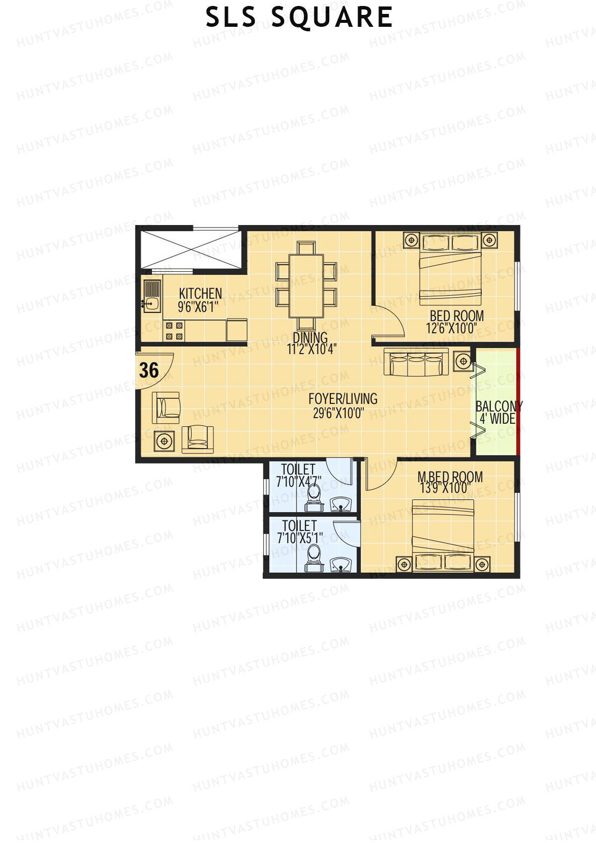 SLS Square, Block E, Unit 36, 2BHK, Super Area 1140   sq ft 