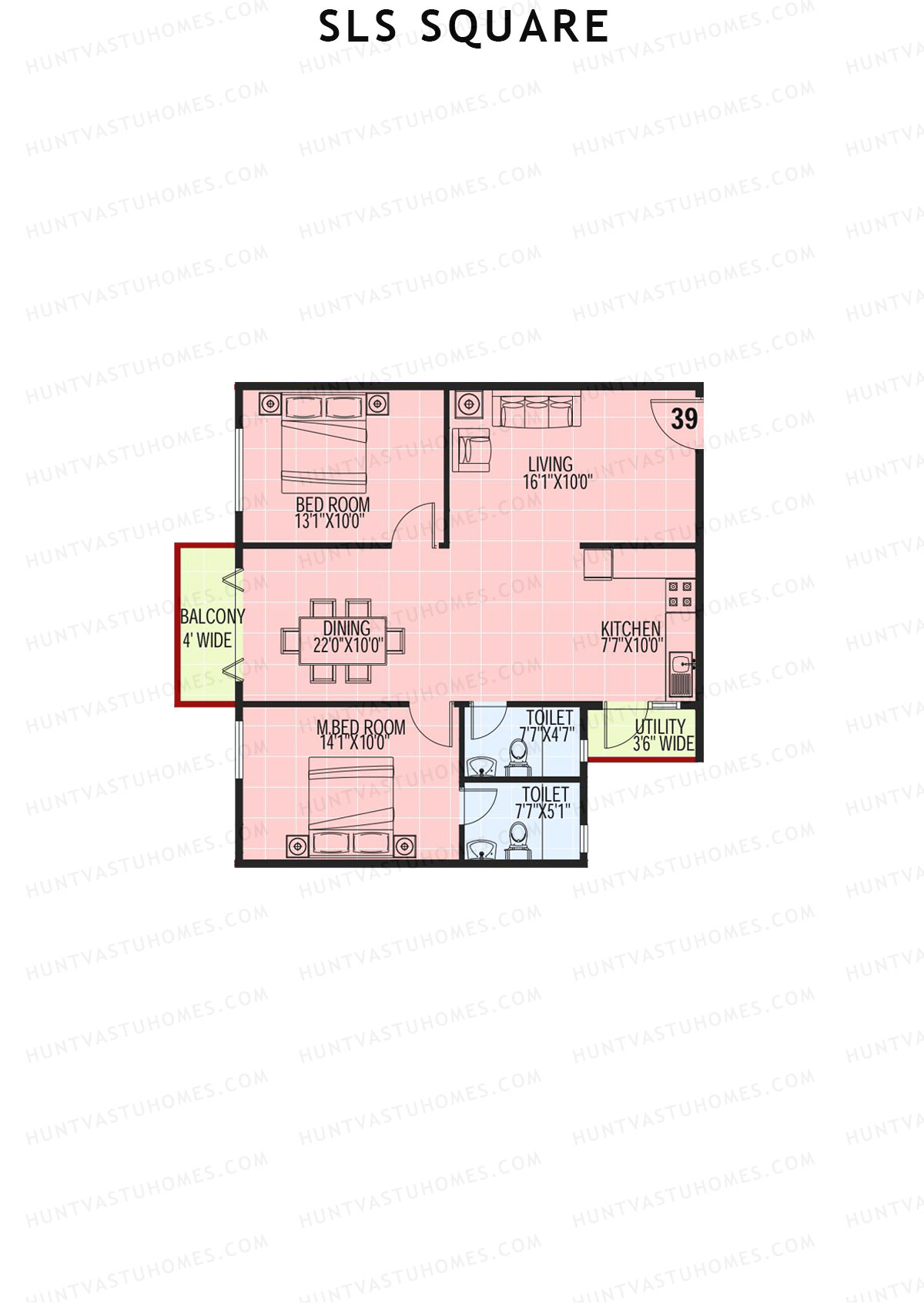 SLS Square, Block E, Unit 39, 2BHK, Super Area 1170   sq ft 