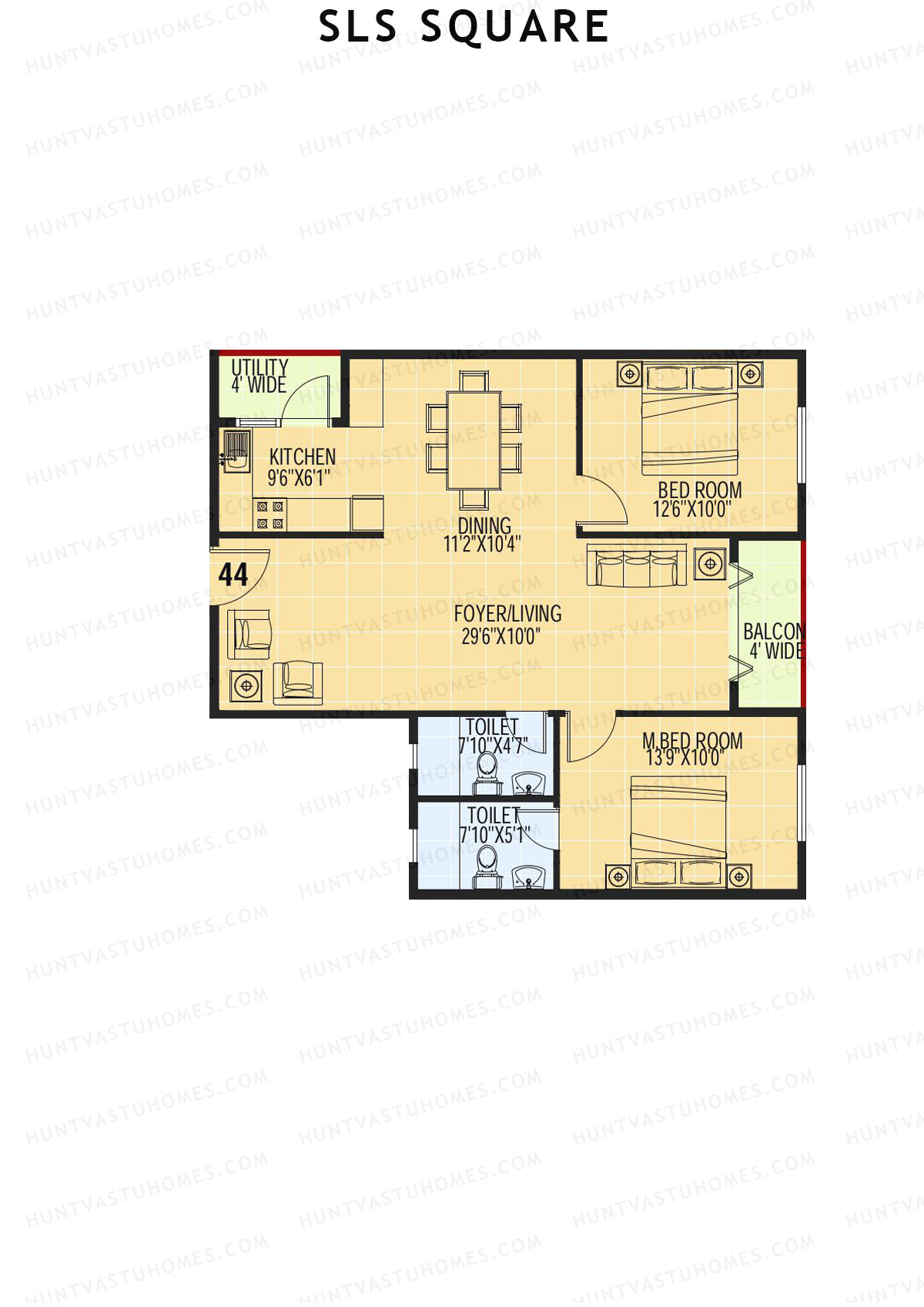 SLS Square, Block F, Unit 44, 2BHK, Super Area 1140   sq ft 