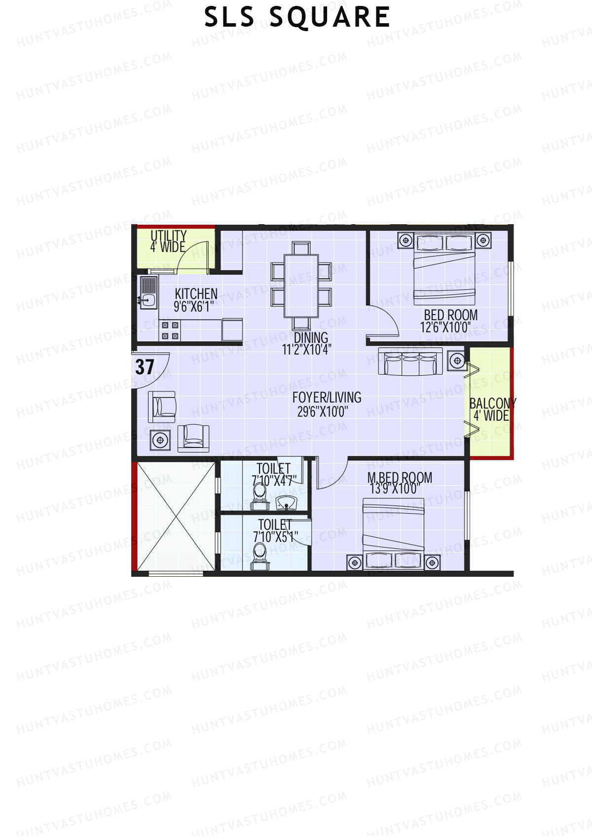 SLS Square, Block F, Unit 45, 2BHK, Super Area 1185   sq ft 