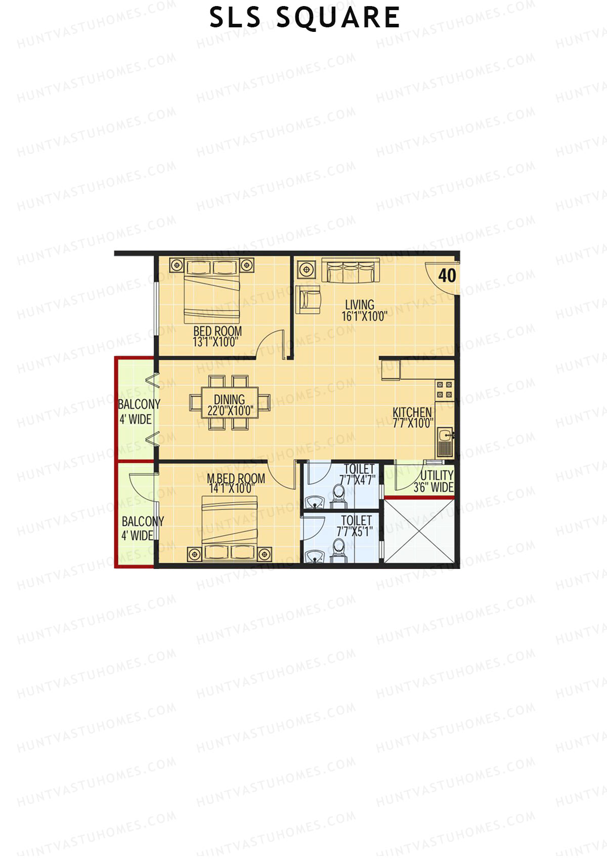 SLS Square, Block F, Unit 48, 2BHK, Super Area 1220   sq ft 