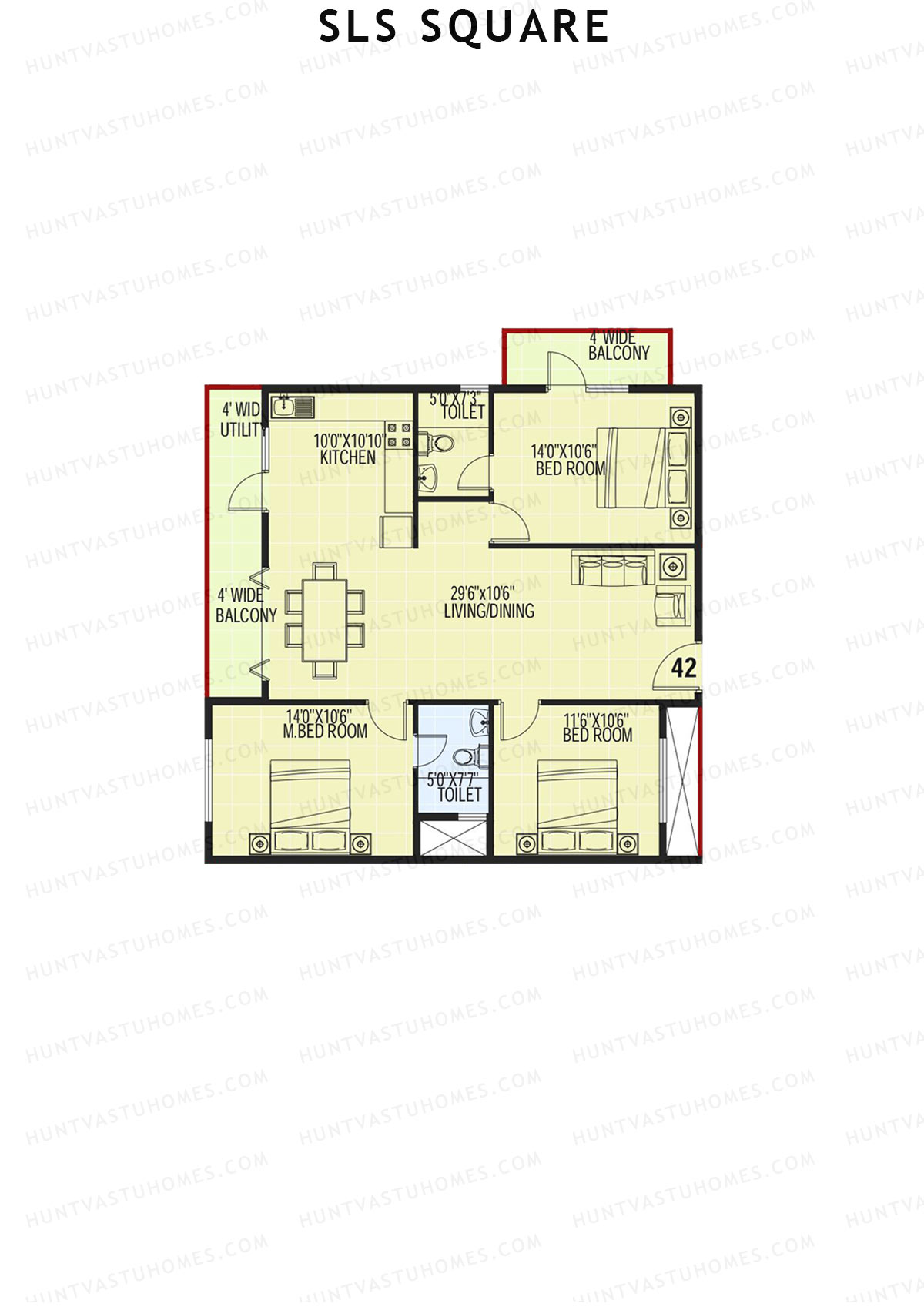 SLS Square, Block F, Unit 50, 3BHK, Super Area 1400   sq ft 