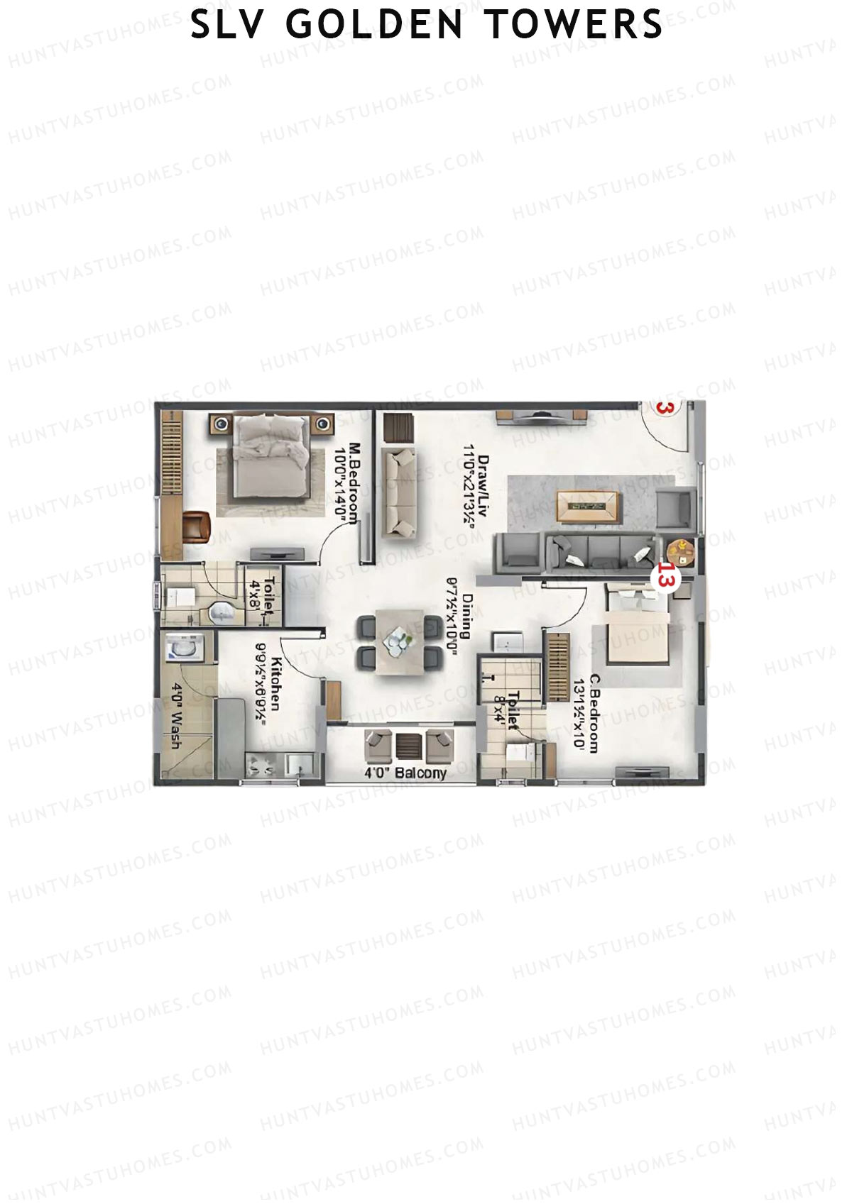 SLV Golden Towers Block A Unit 13 Floor Plan