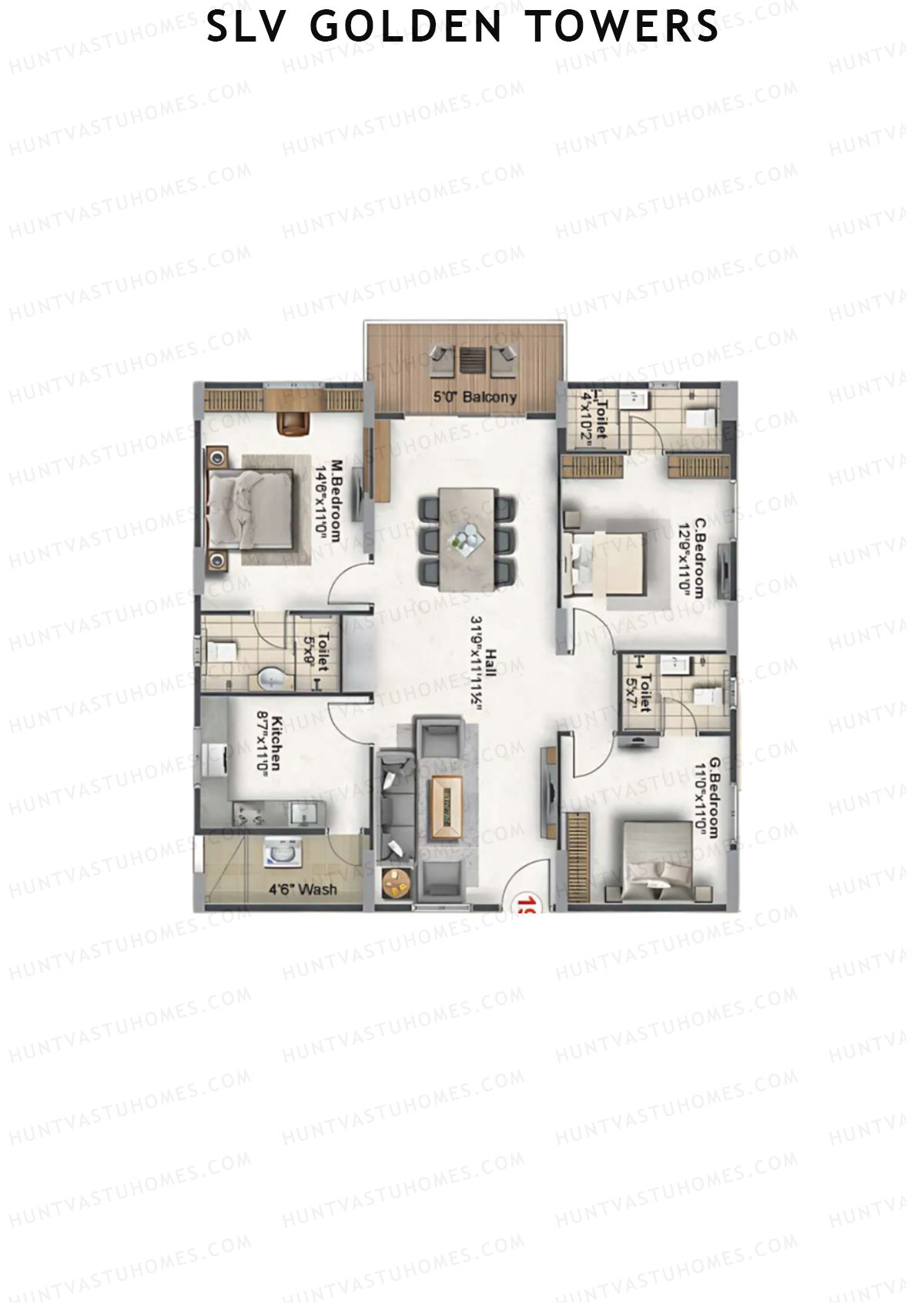 SLV Golden Towers Block A Unit 19 Floor Plan