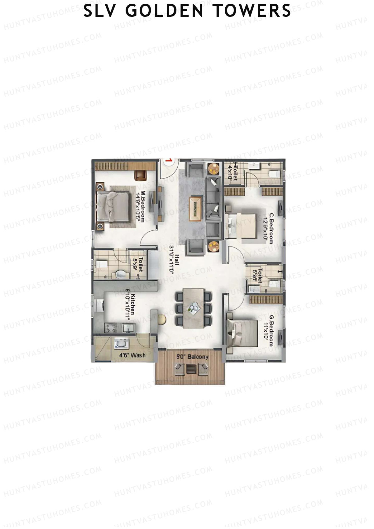 SLV Golden Towers Block B Unit 1 Floor Plan