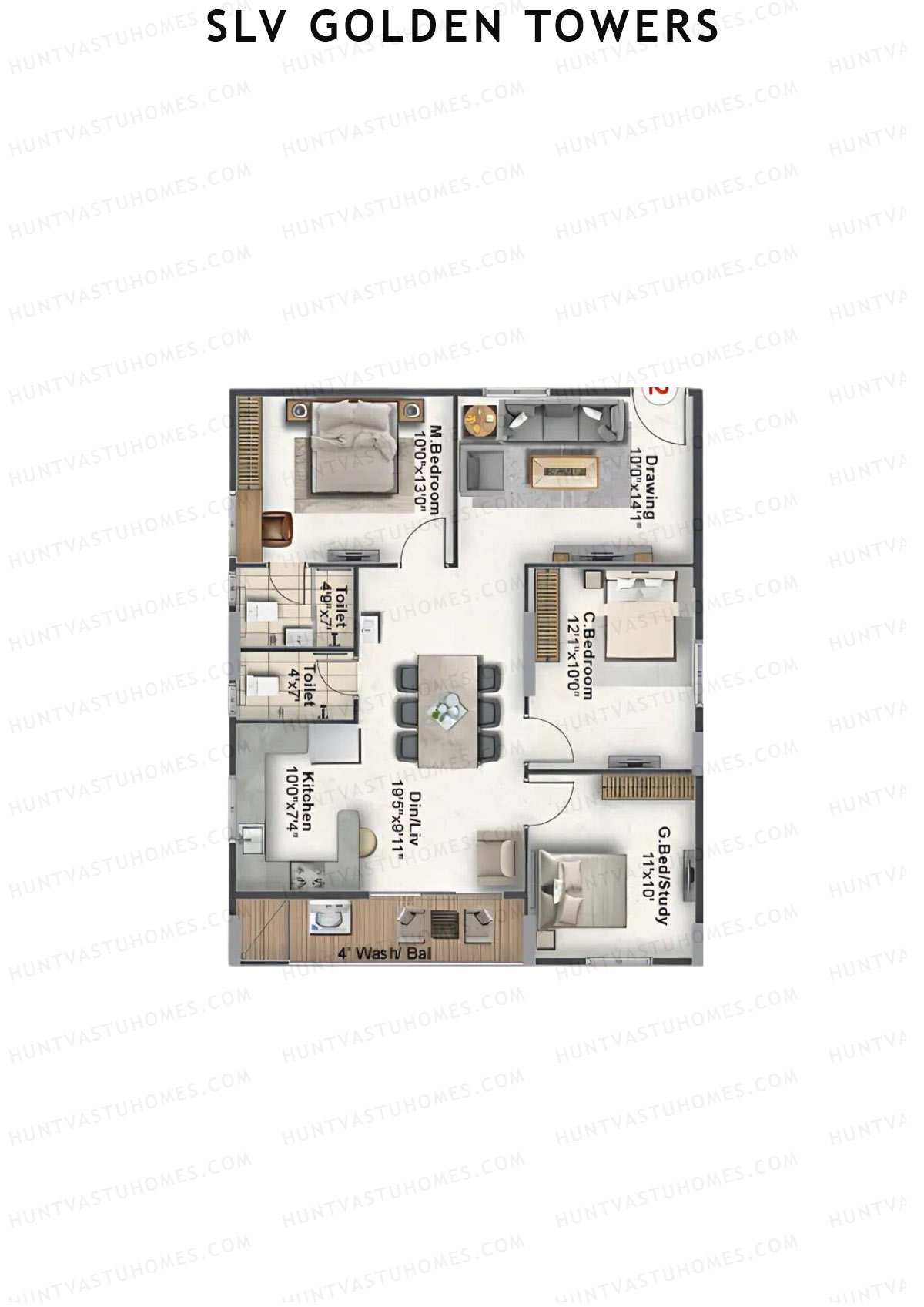 SLV Golden Towers Block B Unit 2 Floor Plan