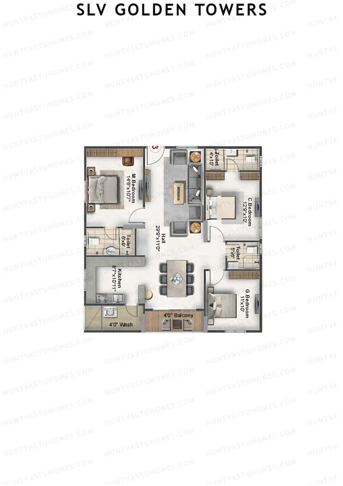 SLV Golden Towers Block B Unit 3 Floor Plan