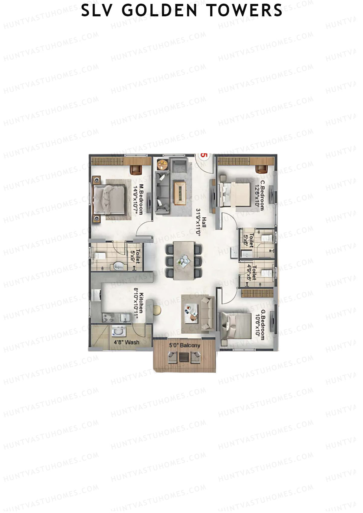 SLV Golden Towers Block B Unit 5 Floor Plan